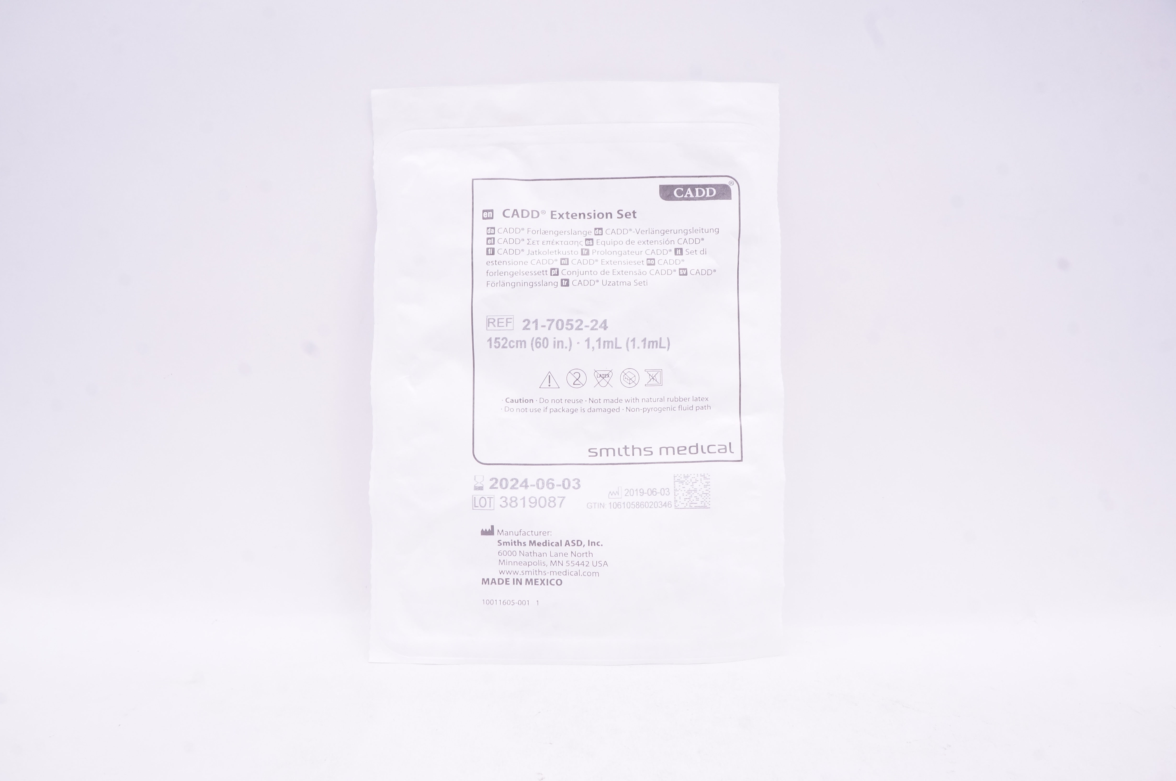 Smiths Medical 21-7052-24 CADD Extension Set 60inch x 1.1mL