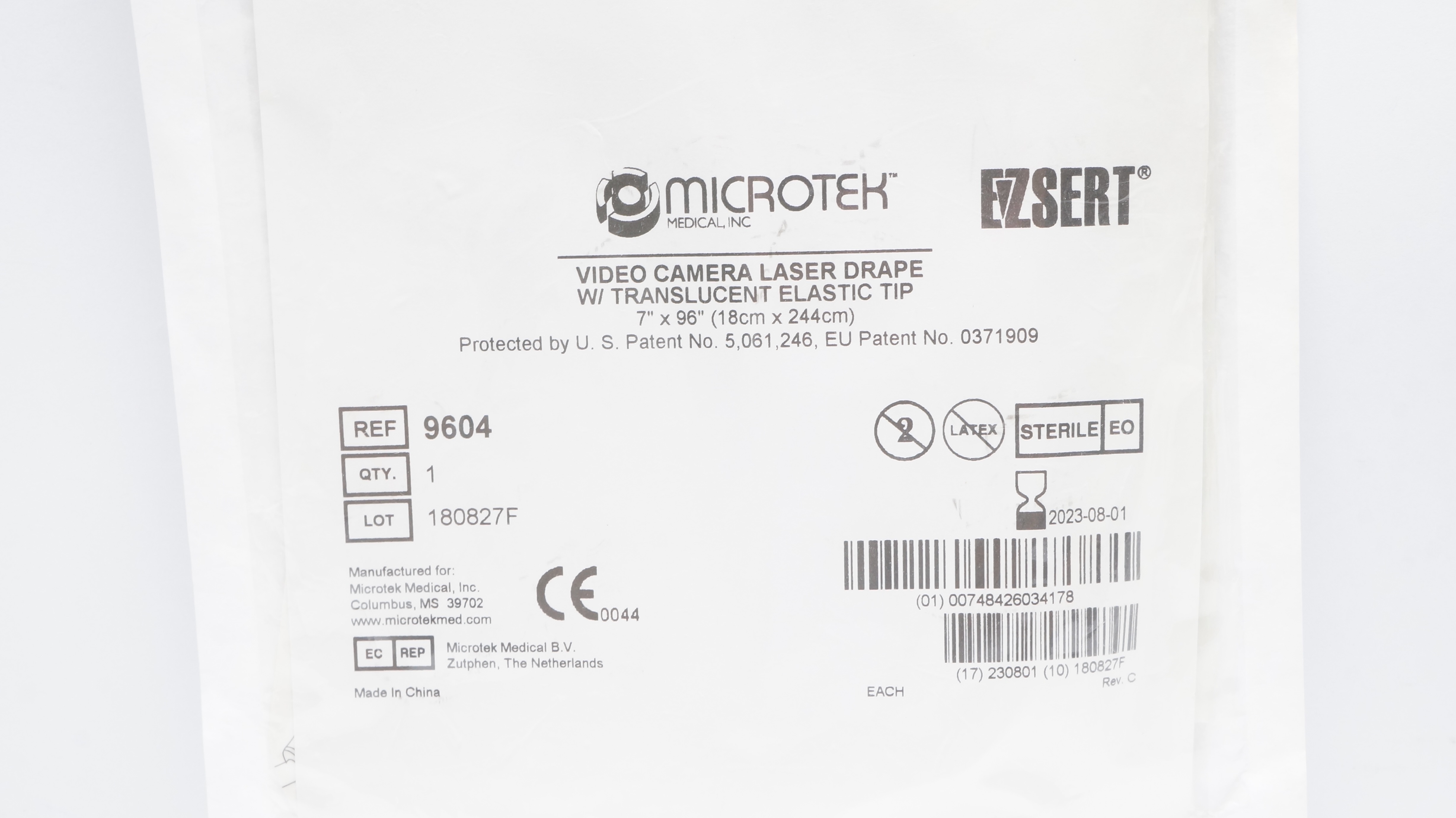 Microtek 9604 EZsert Video Camera Laser Drape w/Elastic Tip 7inch x 96inch (x)