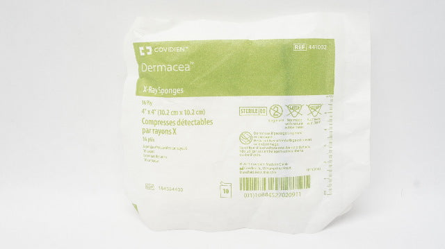 Covidien 441002 Dermacea X-Ray Sponges, 16 Ply 4 inch x 4 inch - Pack of 10