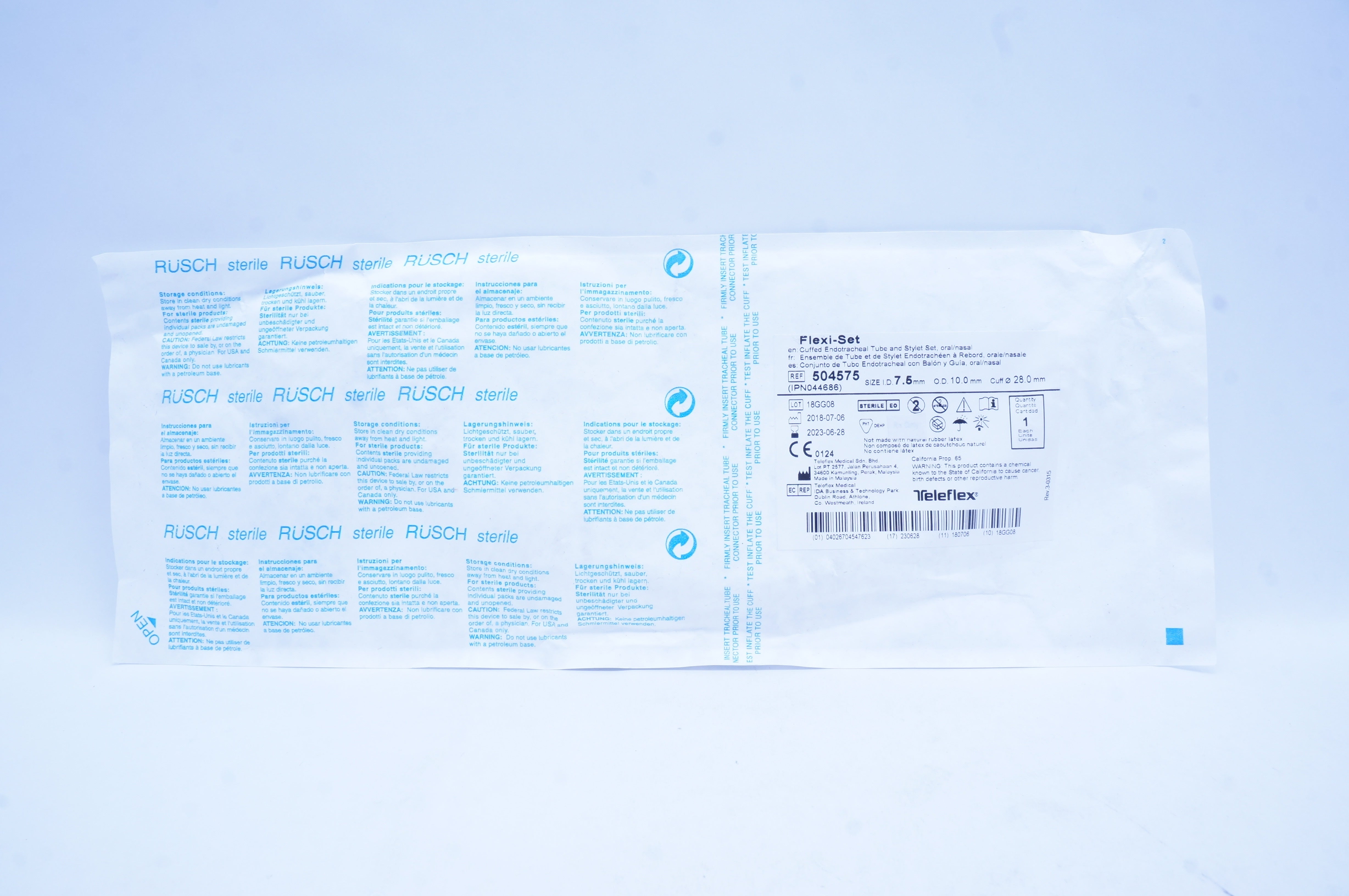 Teleflex 504575 Flexi-Set Cuffed Endotracheal Tube & Stylet Set 7.5mm x 10.0mm