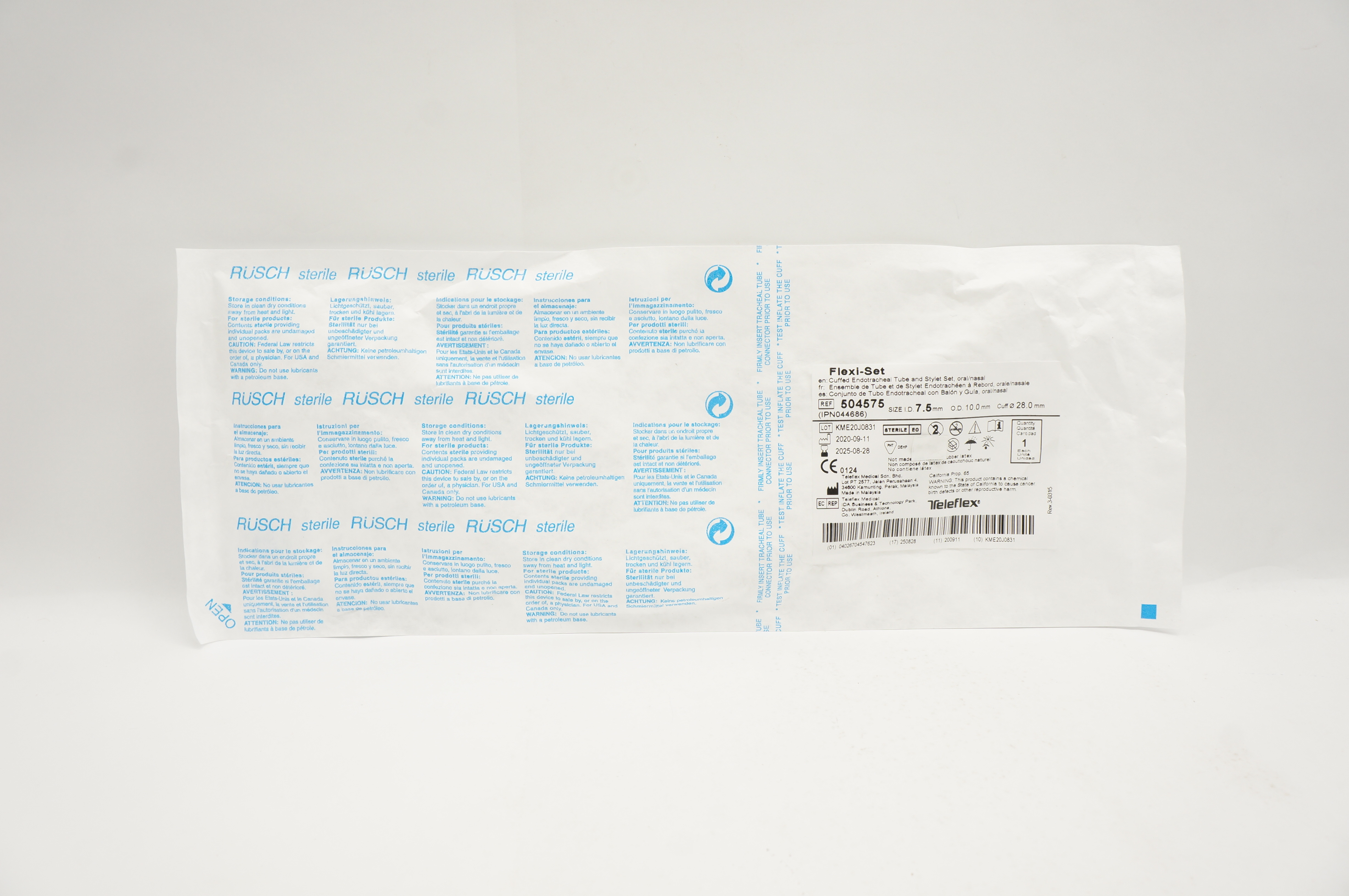 Teleflex 504575 Flexi-Set Endotracheal Tube & Stylet Set 7.5 x 10.0 x 28.0mm