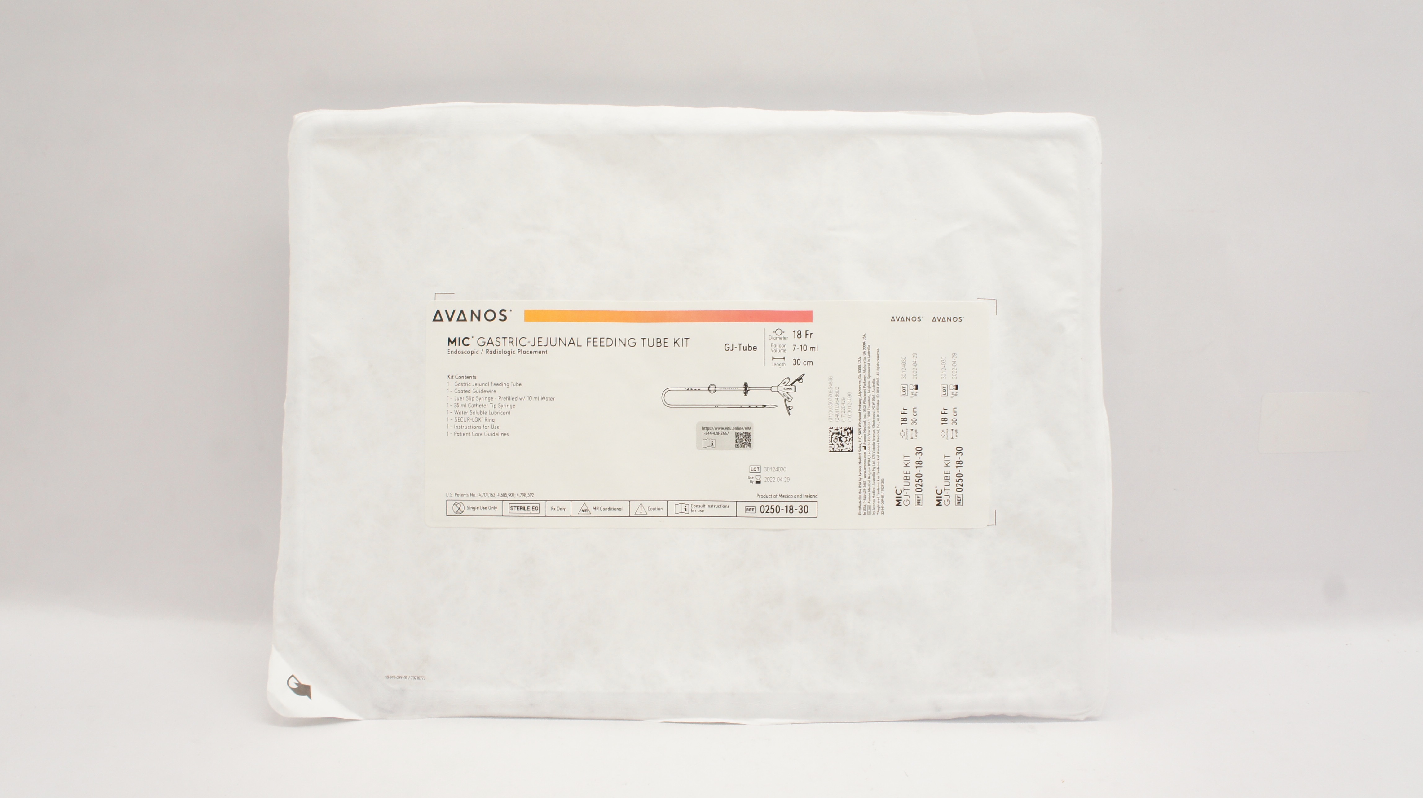 Avanos Medical 0250-18-30 MIC Gastric-Jejunal Feeding Tube Kit 18Fr x 7-10ml (x)