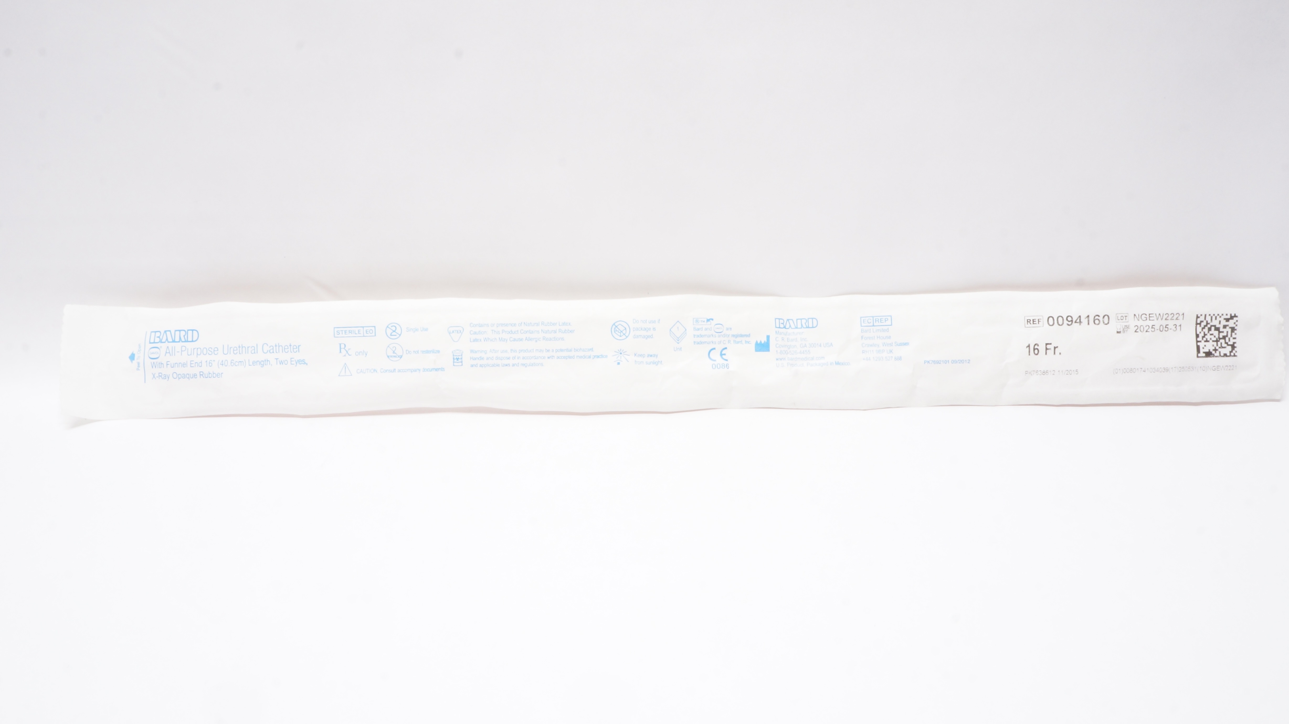 Bard 0094160 Davol  All-Purpose Urethral Cath. 16Fr w/Funnel End 16inch