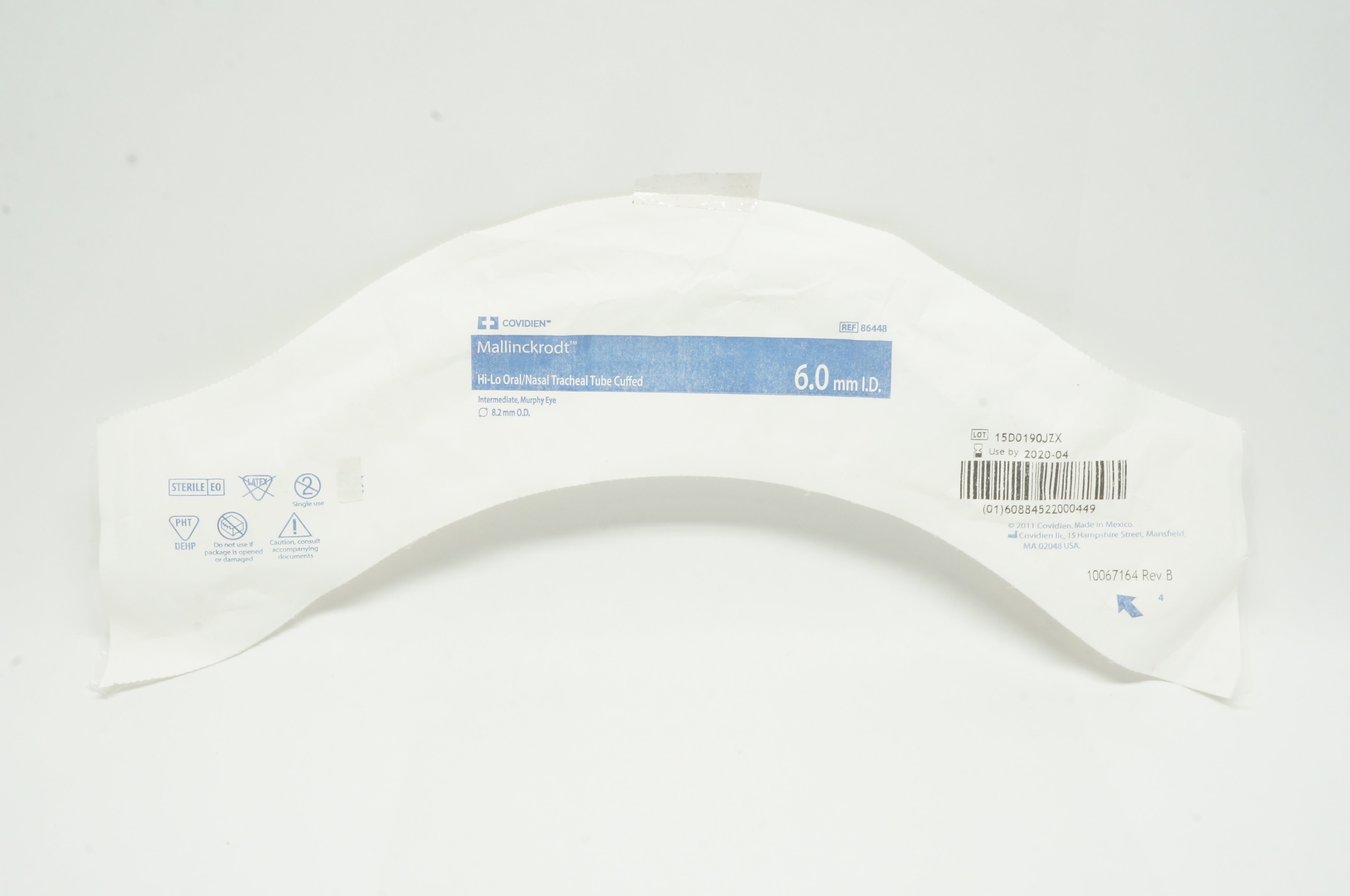Covidien 86448  Hi-Lo Oral/Nasal Tracheal Tube Cuffled  6.0mm ID, 8.2mmOD (x)
