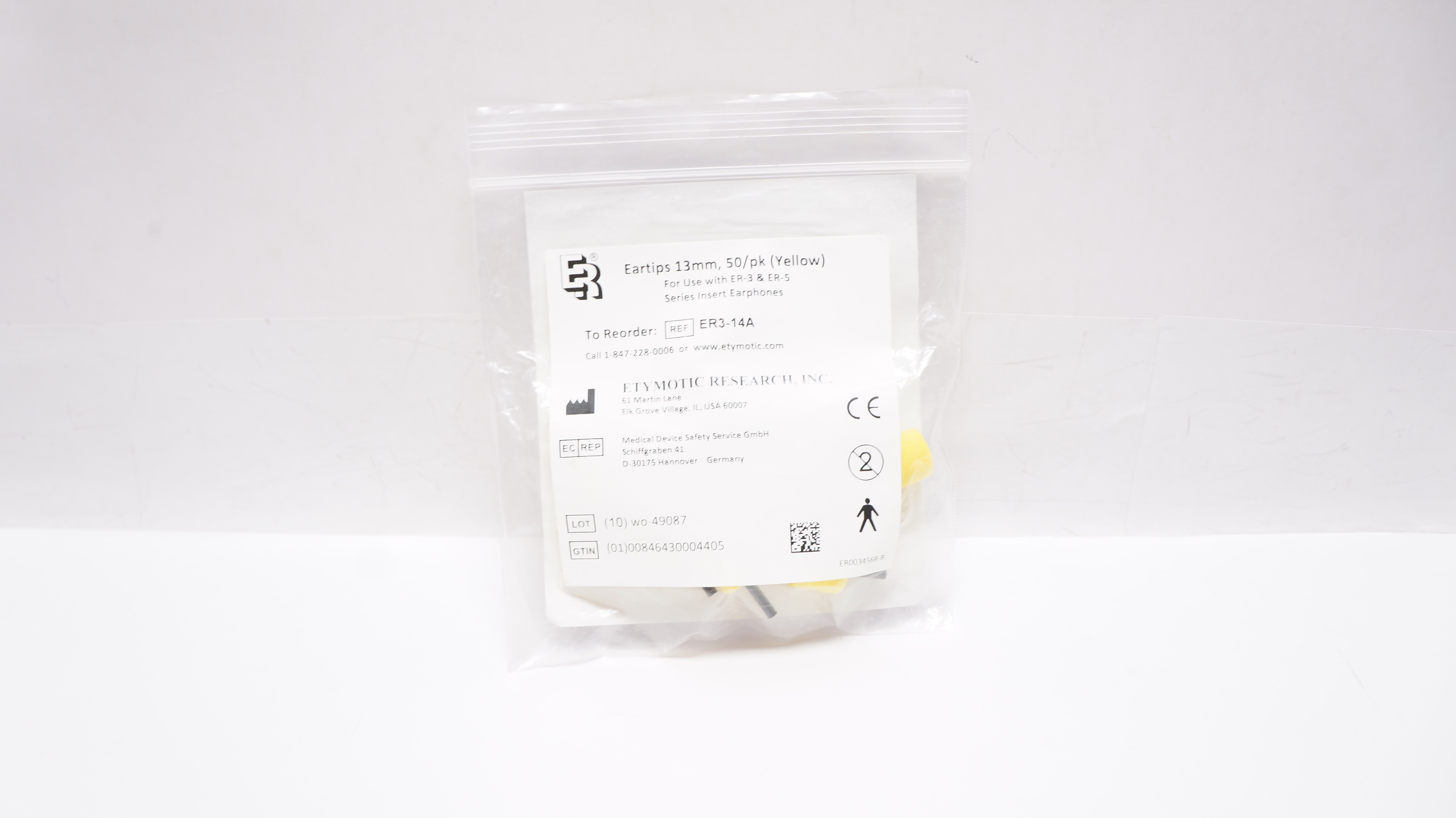 Etymotic Research ER3-14A Eartips Yellow,13mm For Use W/ER-3 & ER-5 - Pack of 50