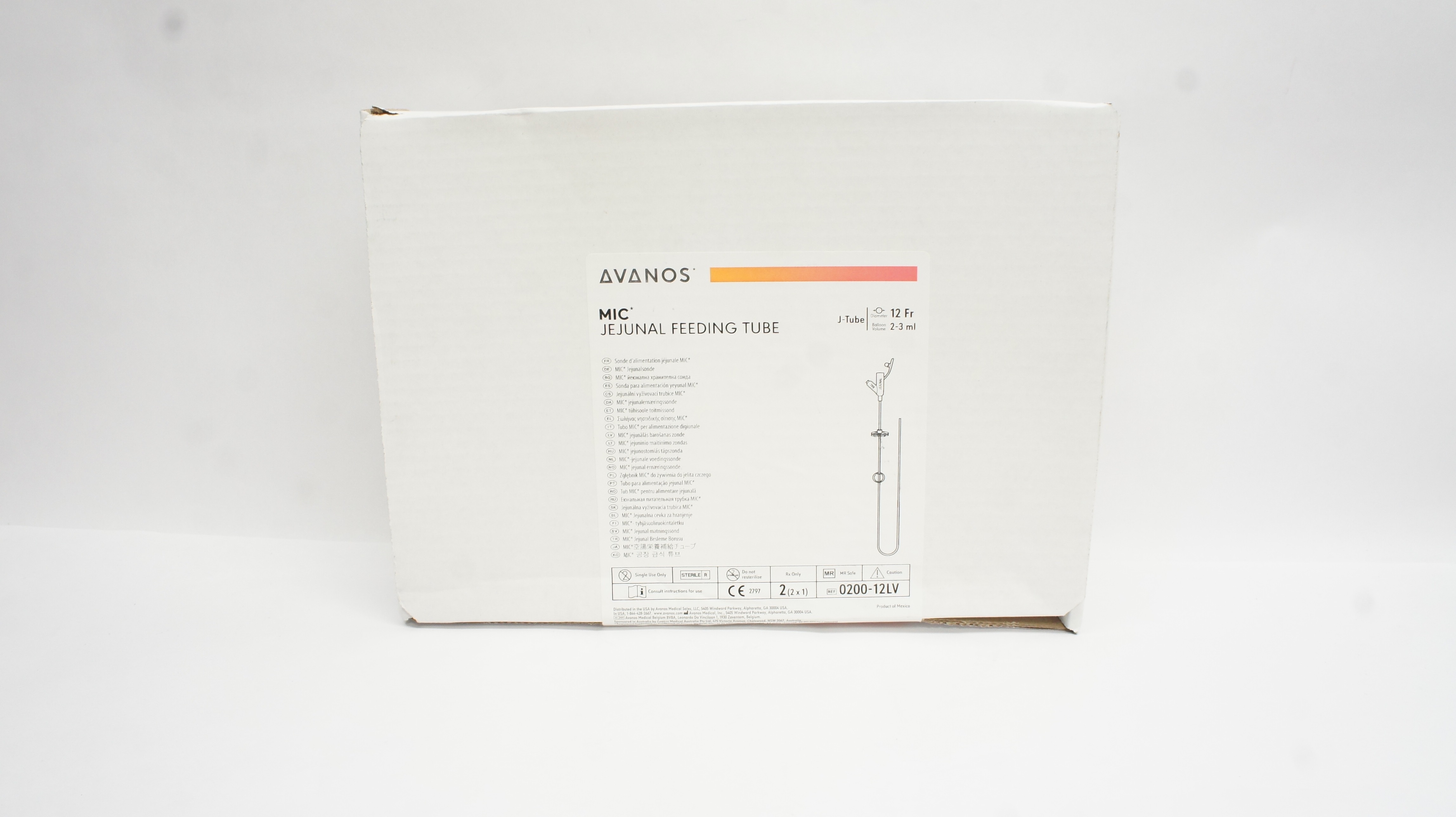Avanos 0200-12LV MIC Jejunal Feeding Tube J-Tube 12 Fr 2-3ml (x) - Box of 2