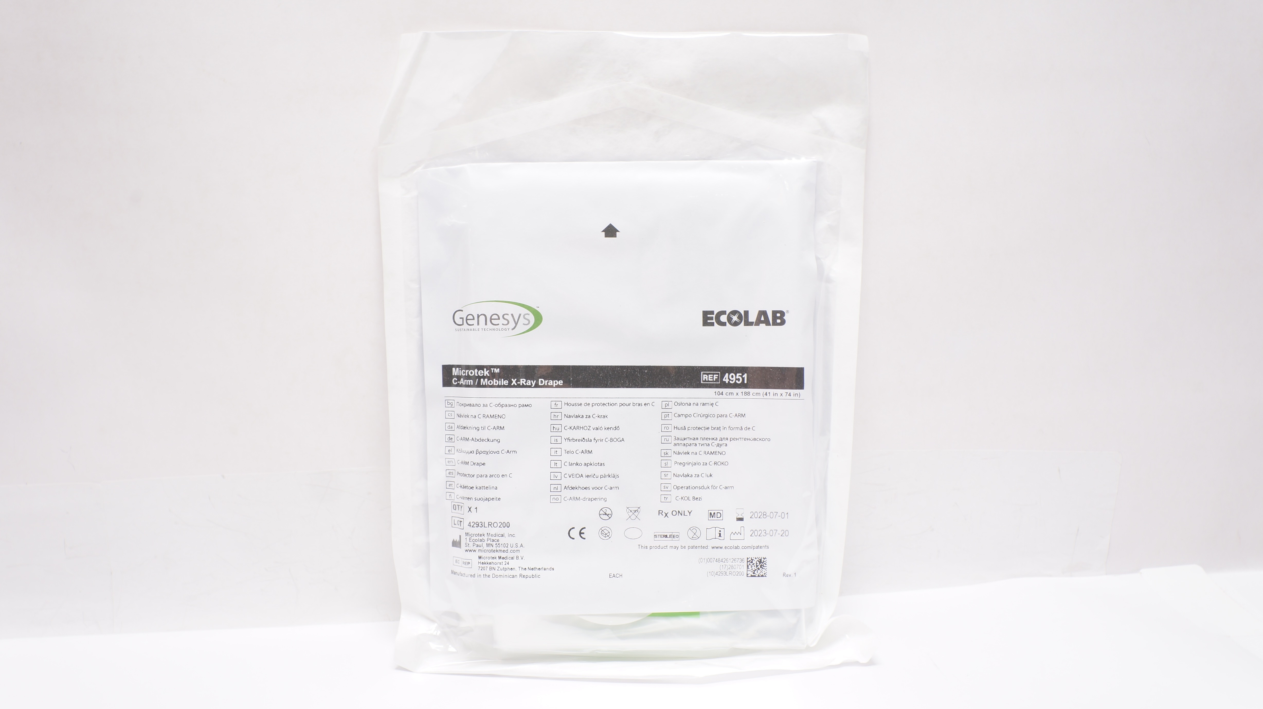 Microtek 4951 Genesys Ecolab C-Arm Mobile X-Ray Drape 41inch x 74inch