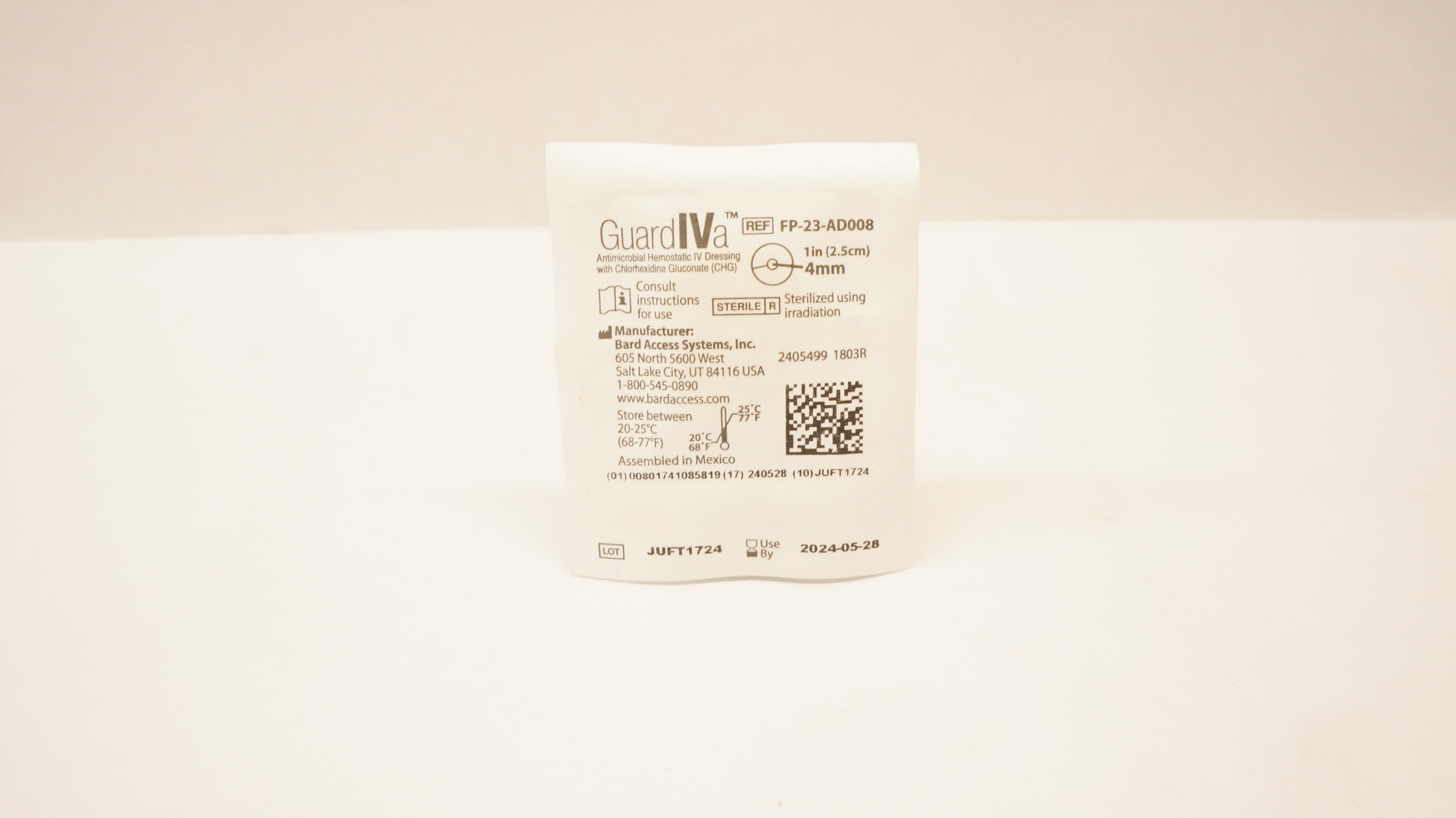 Bard FP-23-AD008 GuardIVa Hemostatic IV Dressing w/CHG 1inch x 4mm