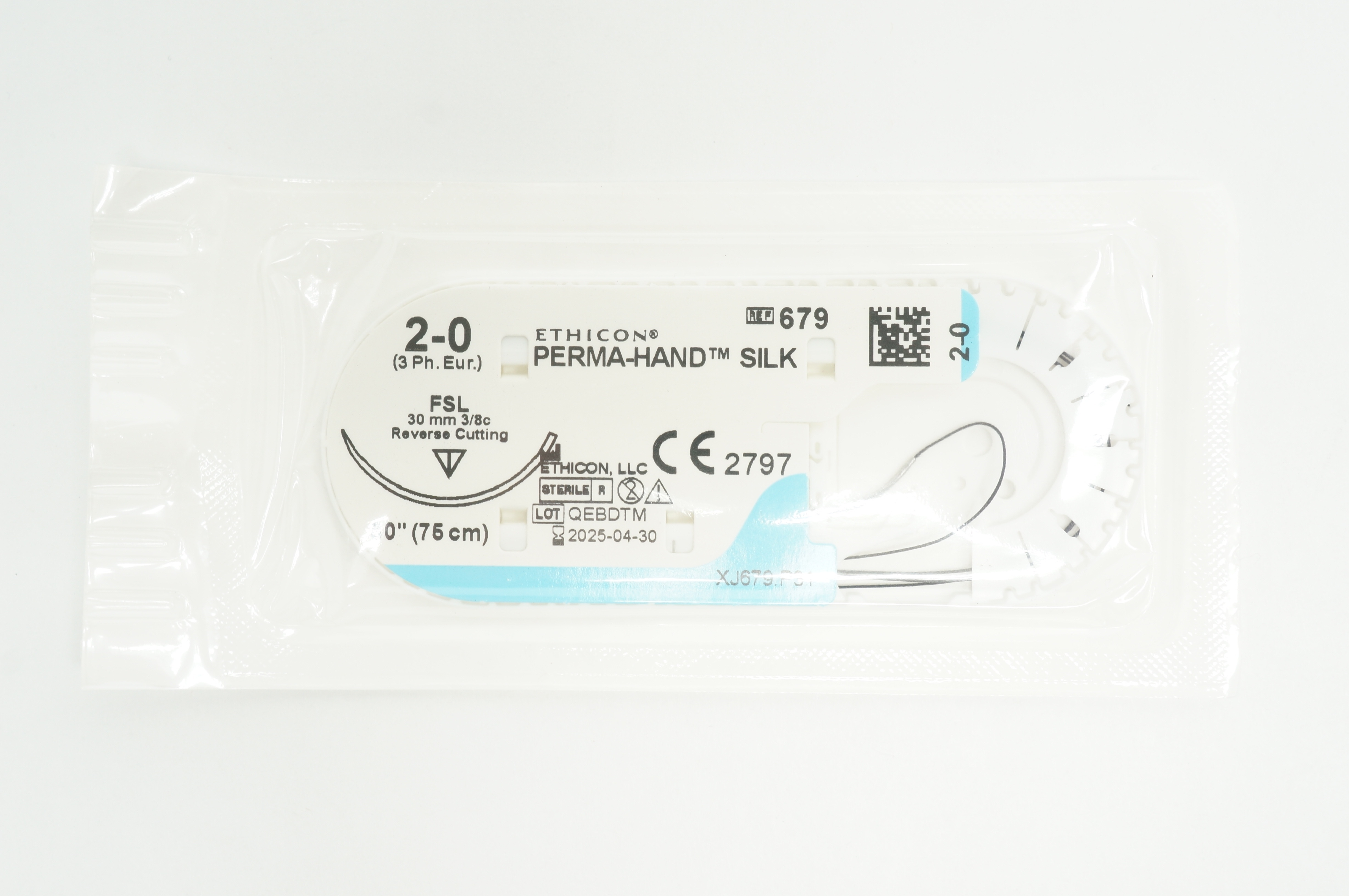 Ethicon 679 2-0 Perma-Hand Silk FSL 30mm 3/8c Reverse Cutting, 30inch