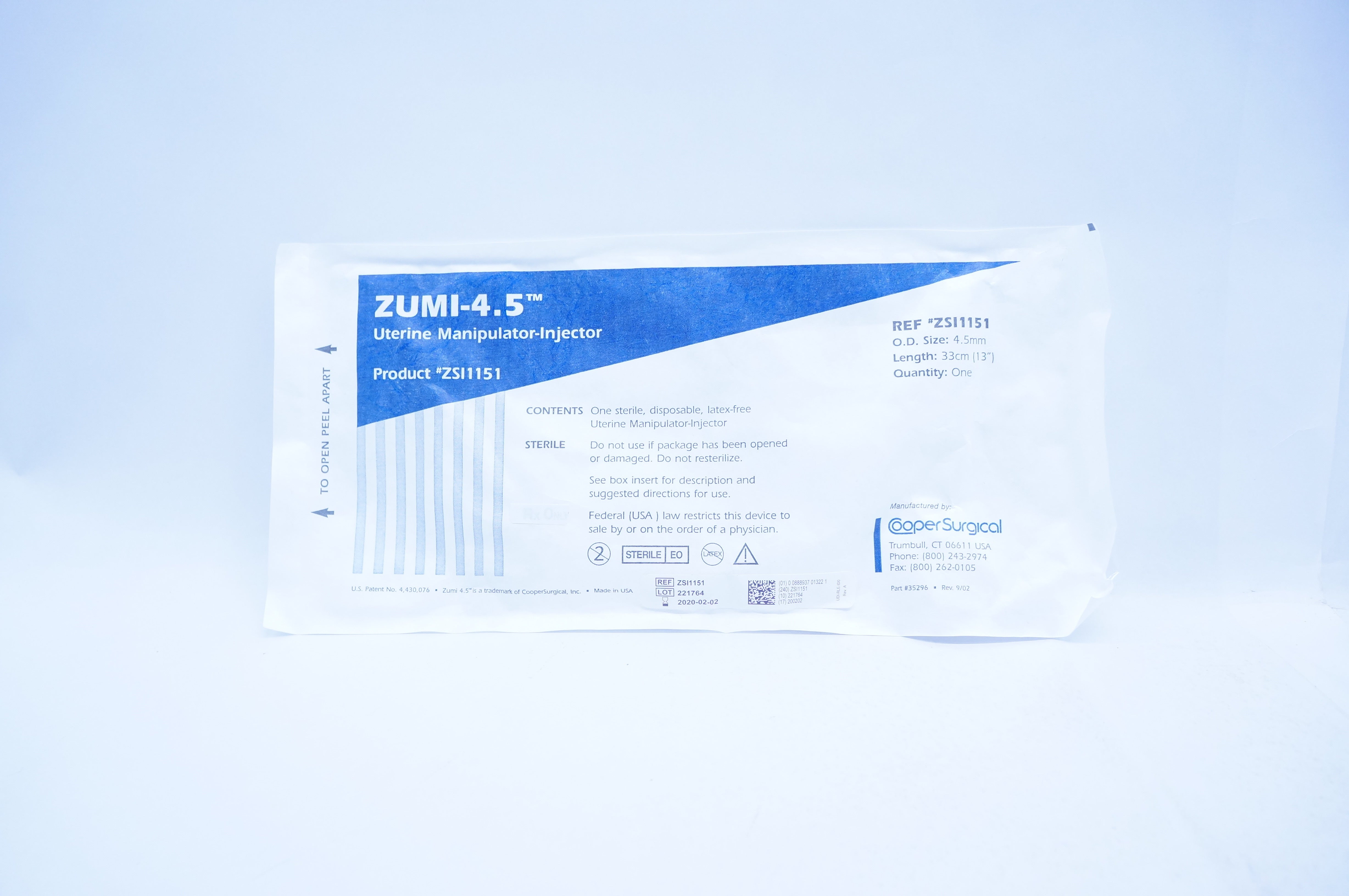 Cooper Surgical ZSI1151 ZUMI-4.5 Uterine Manipulator-Injector 4.5mm x 13inch (x)
