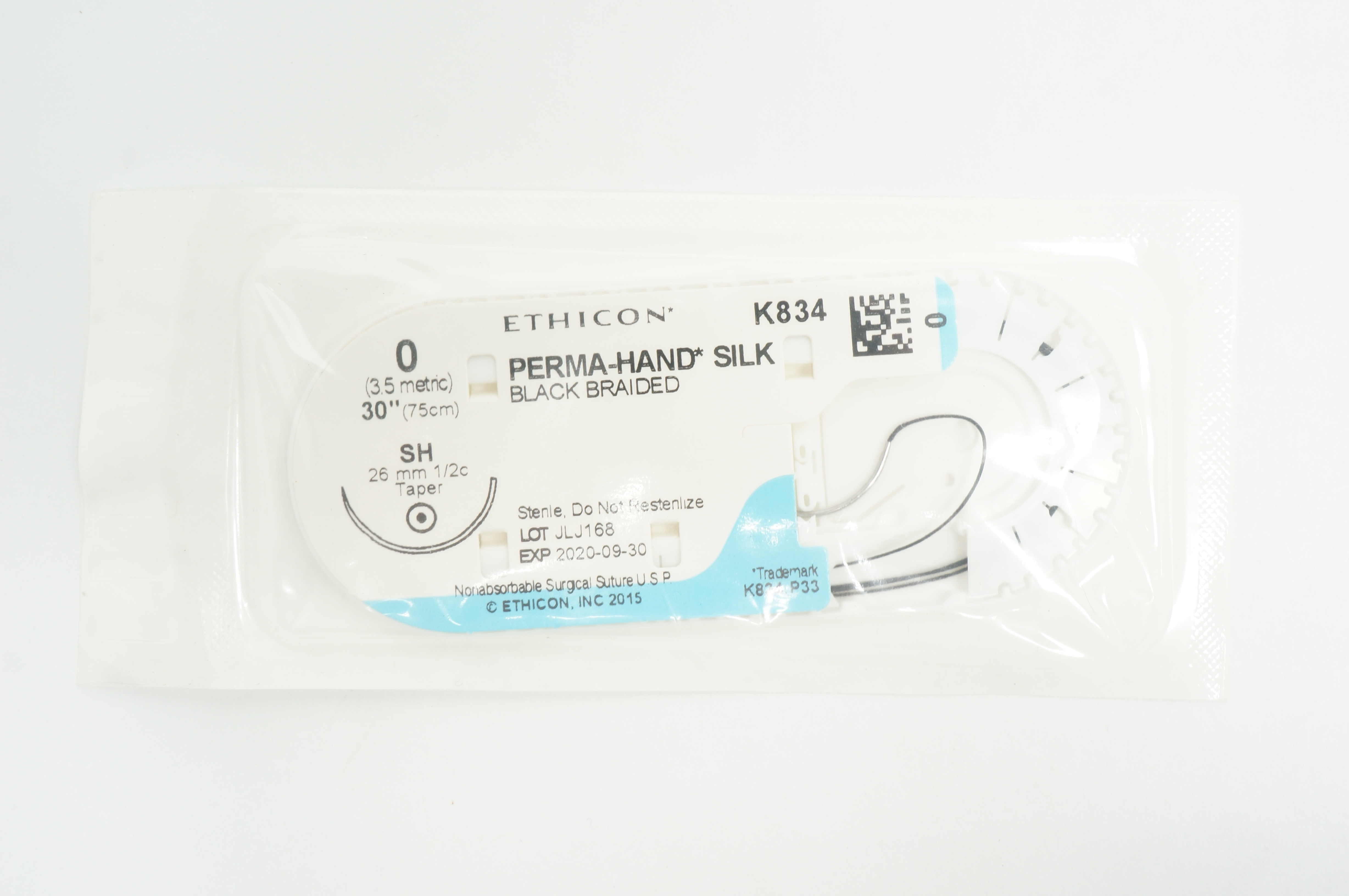 Ethicon K834 0 Perma-Hand Silk SH 26mm 1/2c Taper, 30inch (x)