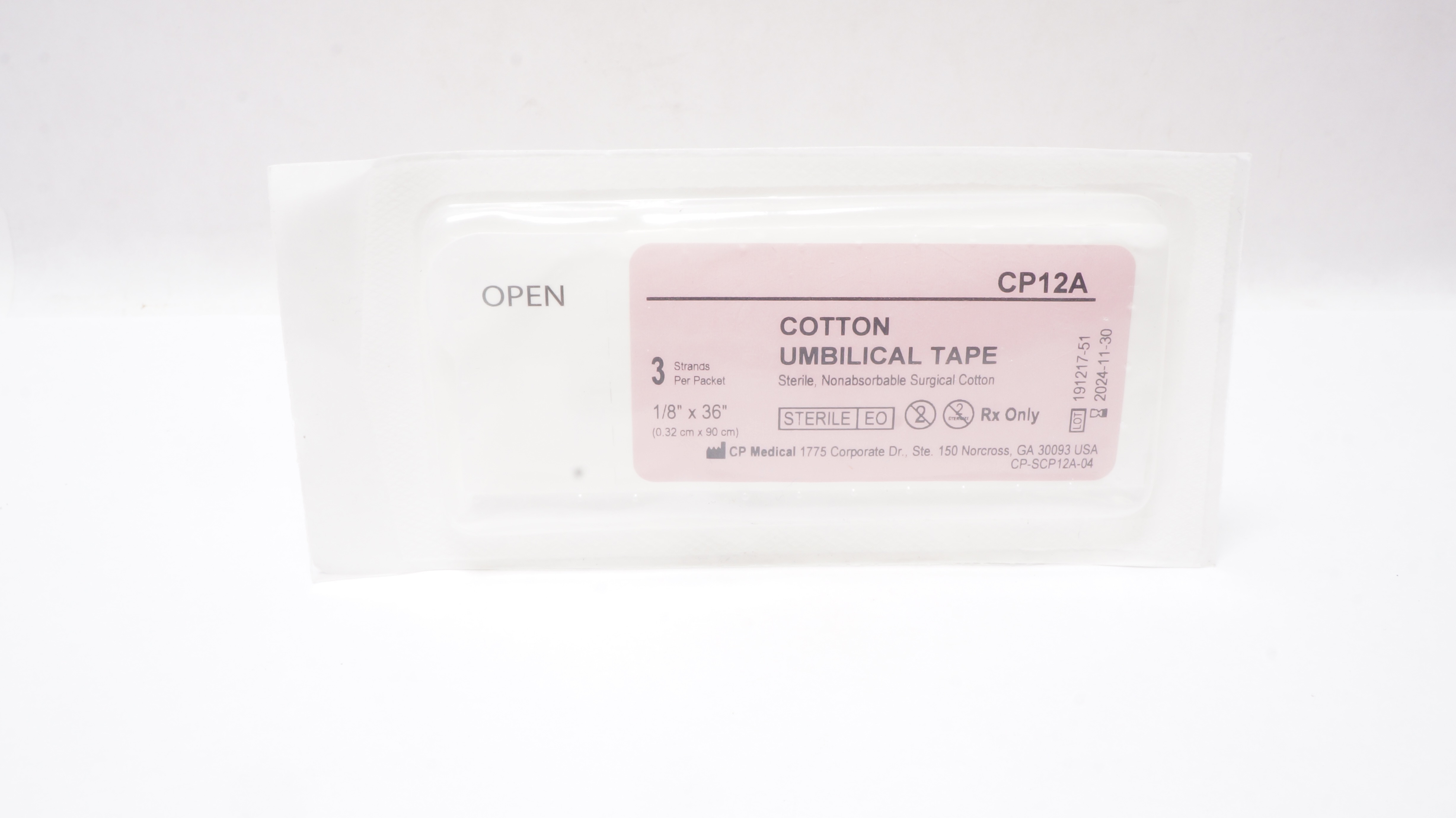 CP Medical CP12A Cotton Umbilical Tape 1/8 x 36inch - Pack of 3