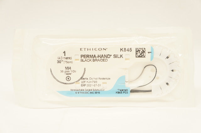 Ethicon K845 1 Perma-Hand Silk Surgical Stre MH 36mm 1/2c Taper 30inch (x)