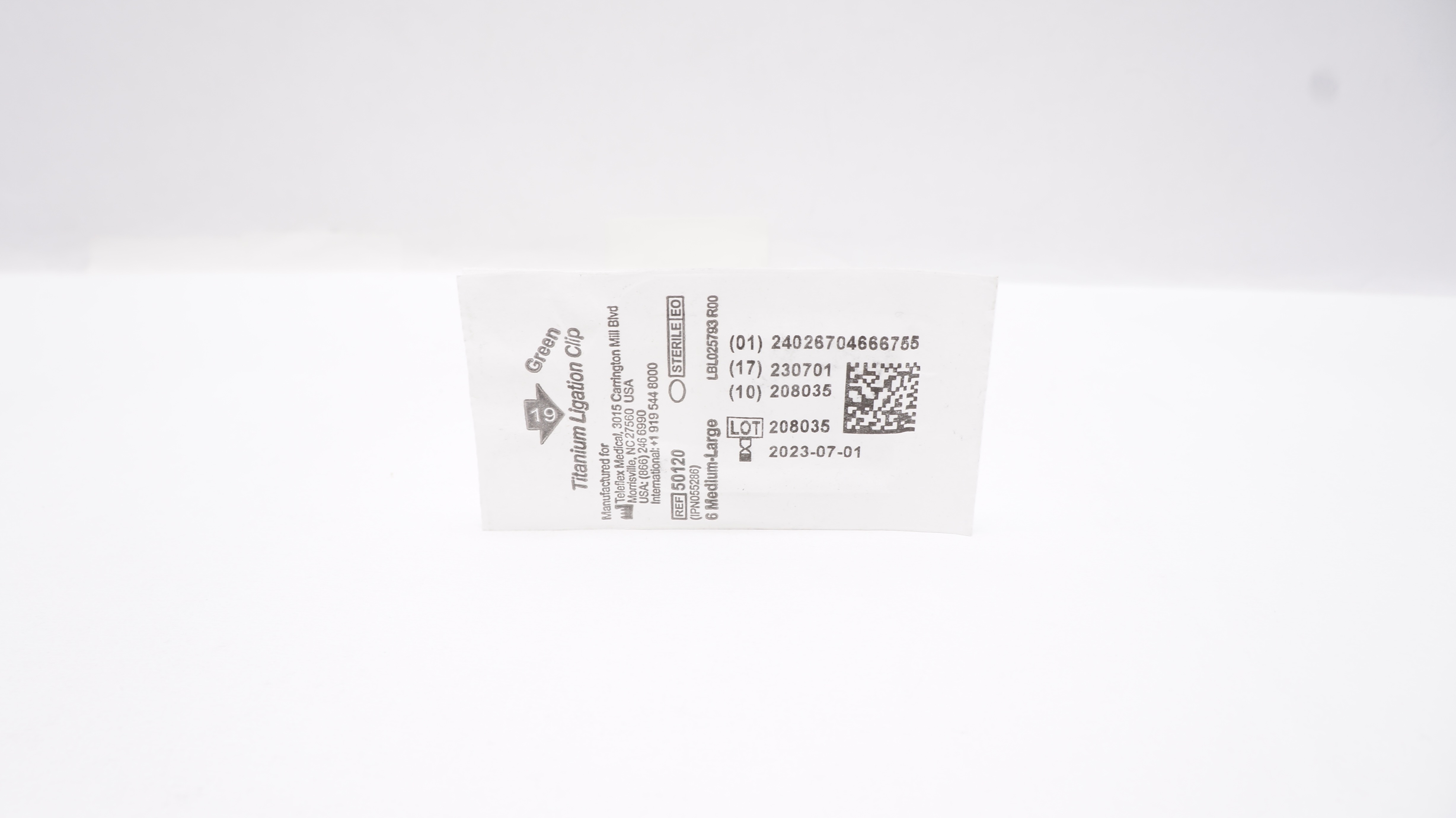 Teleflex 50120 Titanium Ligation Clip Green, Large (x) - Pack of 6