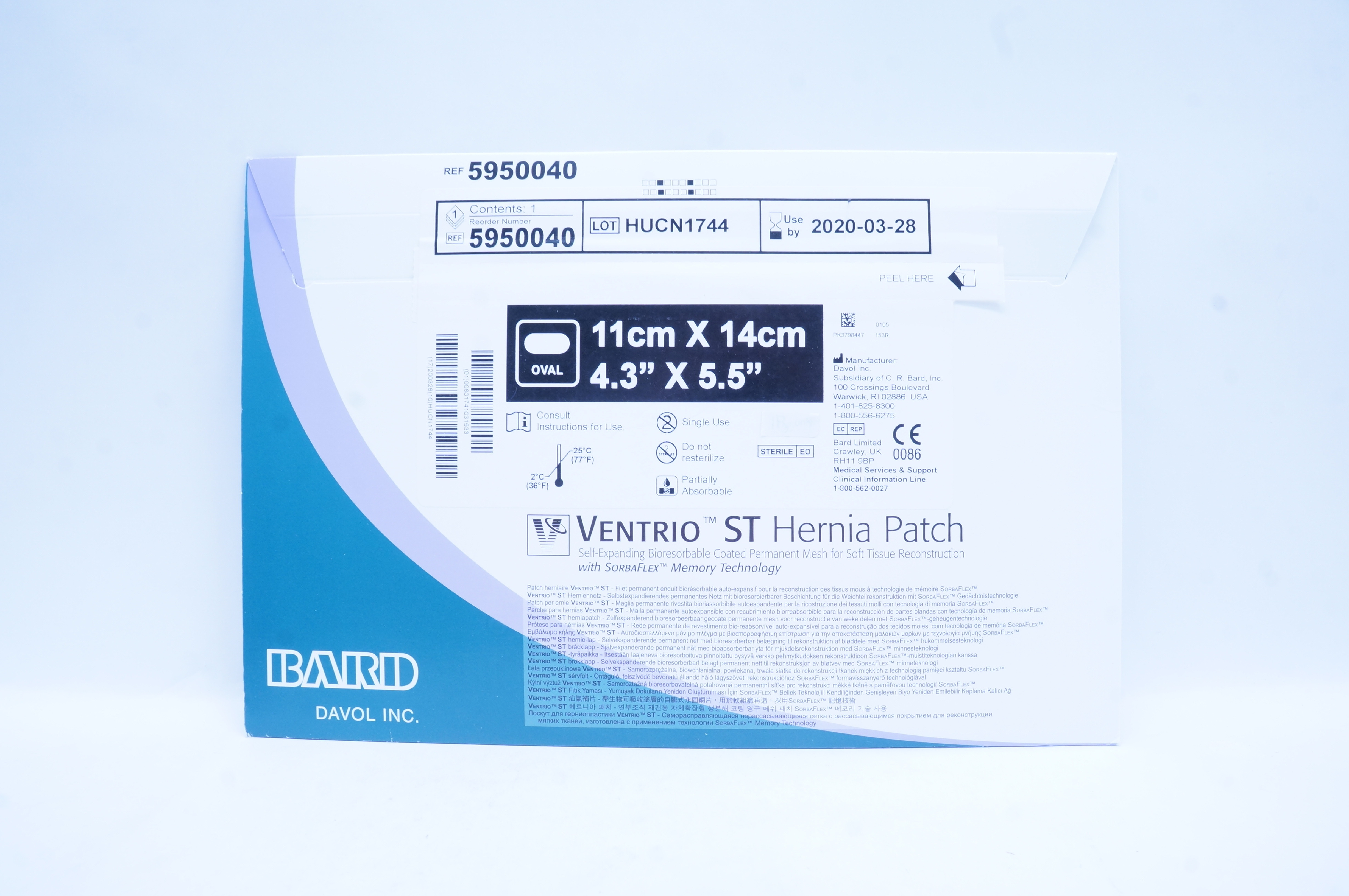 Bard 5950040 Davol Ventrio ST Hernia Patch 4.3inch x 5.5inch (x)