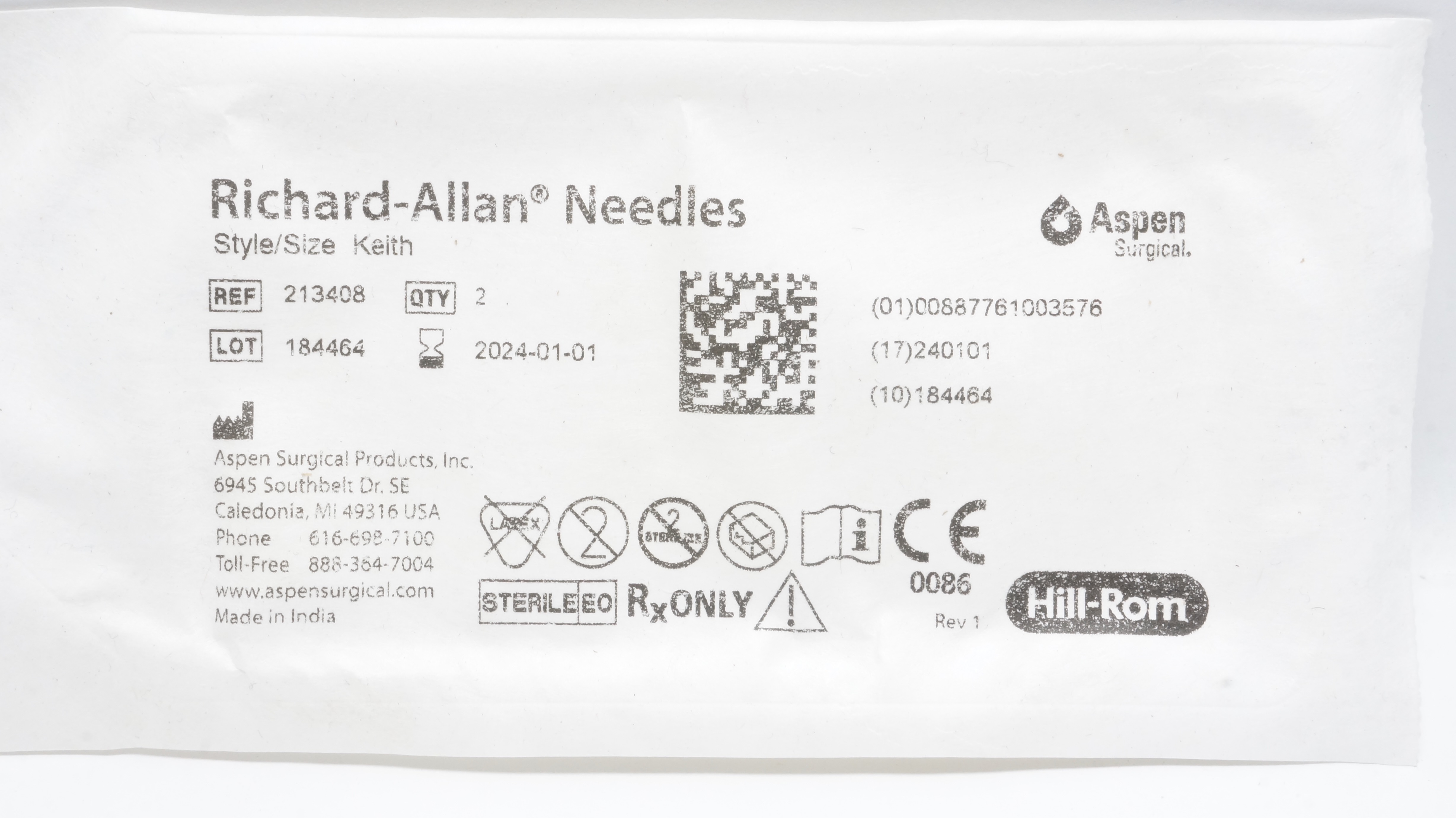 Aspen Surgical 213408 Richard-Allan Straight Keith Abdominal Ndle (x) -Pack of 2
