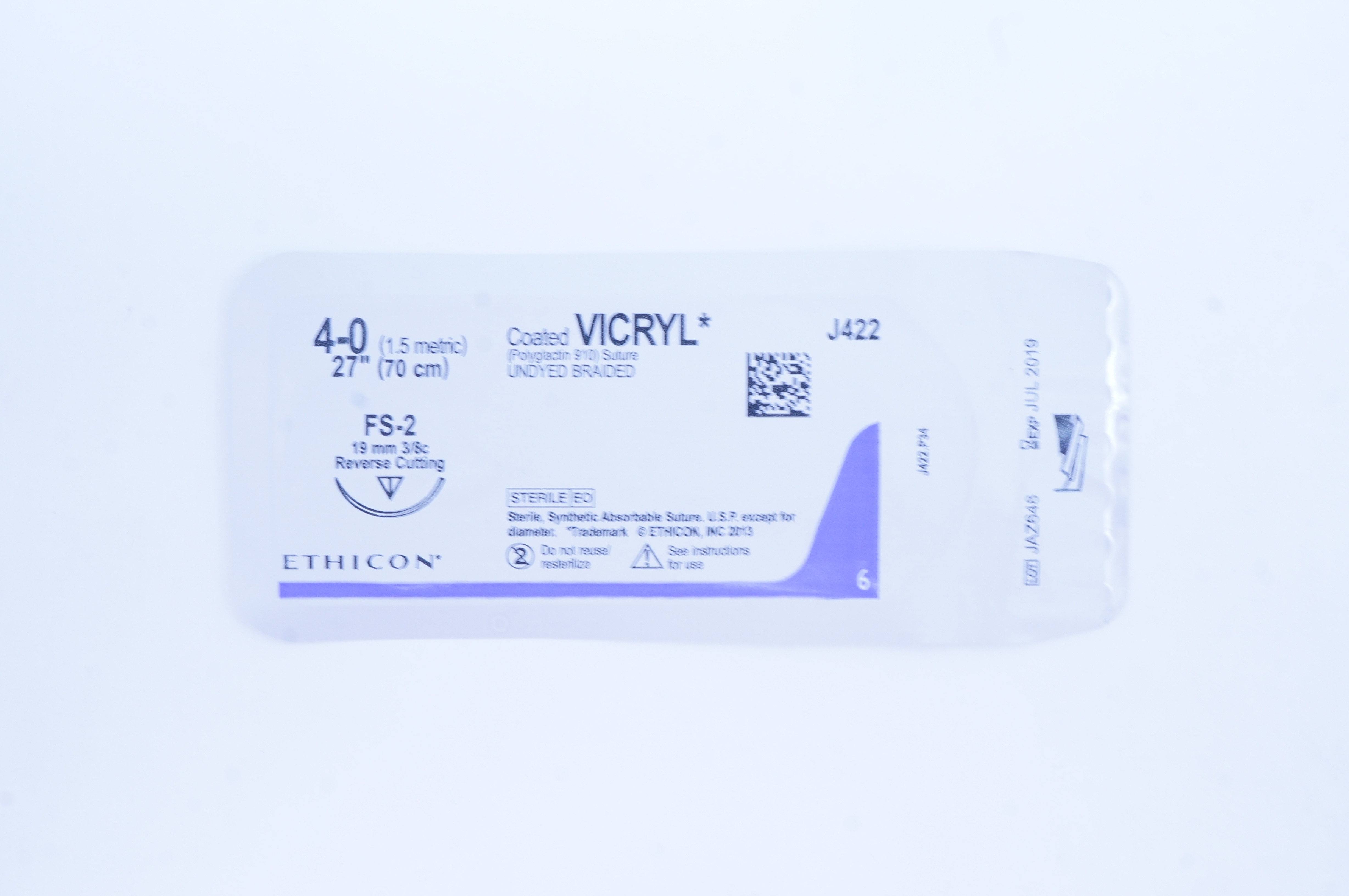 Ethicon J422 4-0 Coated VICRYL FS-2 19mm 3/8c Reverse Cutting, 27inch (x)