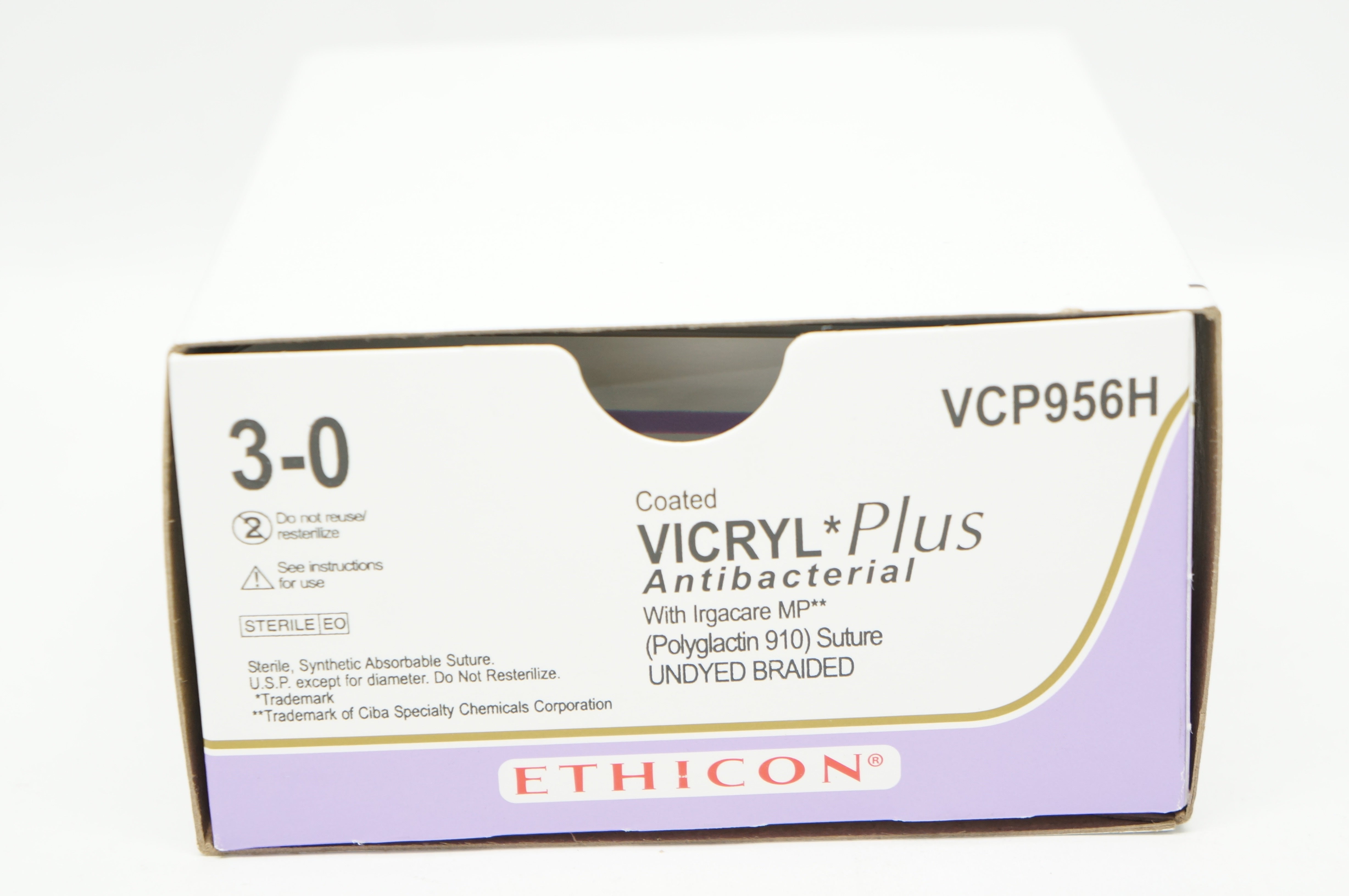 Ethicon VCP956H 3-0 Coated VICRYL Plus CT 40mm 1/2c Taper, 36inch  - Box of 36