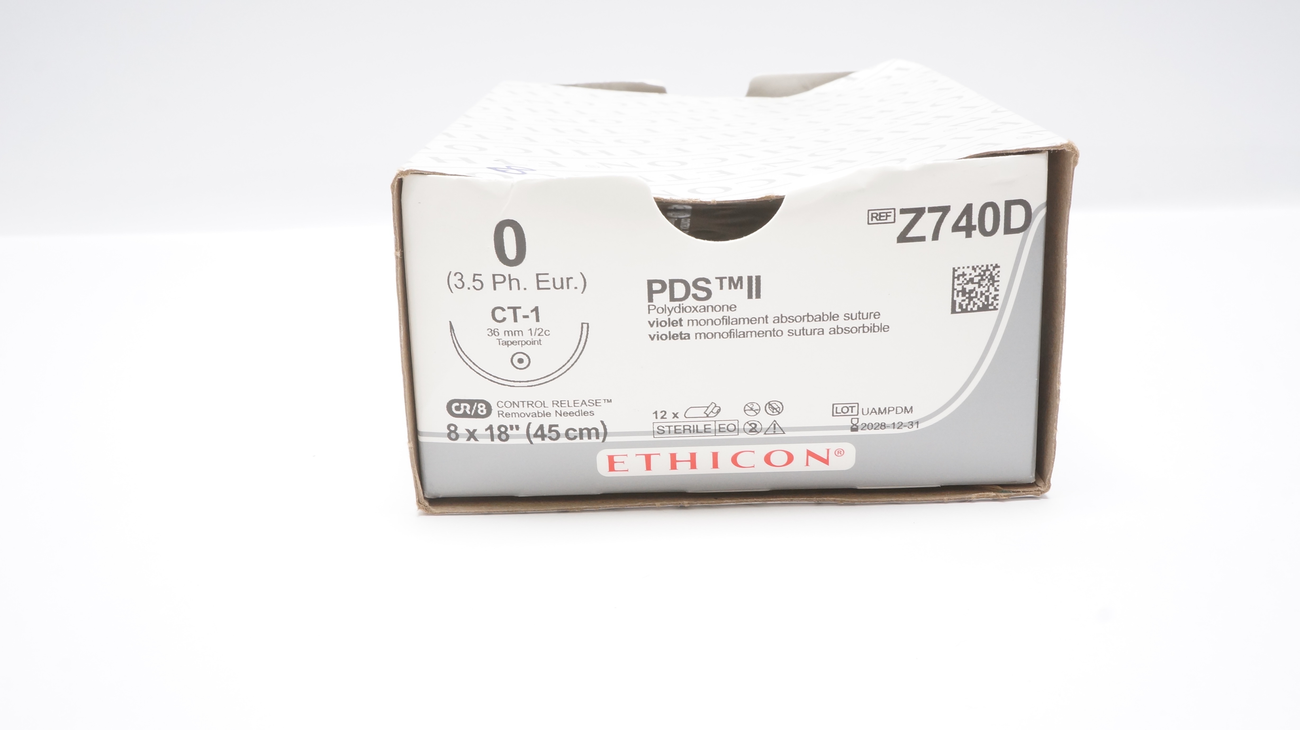 Ethicon Z740D 0 PDS II Stre CT-1 36mm 1/2c Taperpoint 18inch - Box of 8