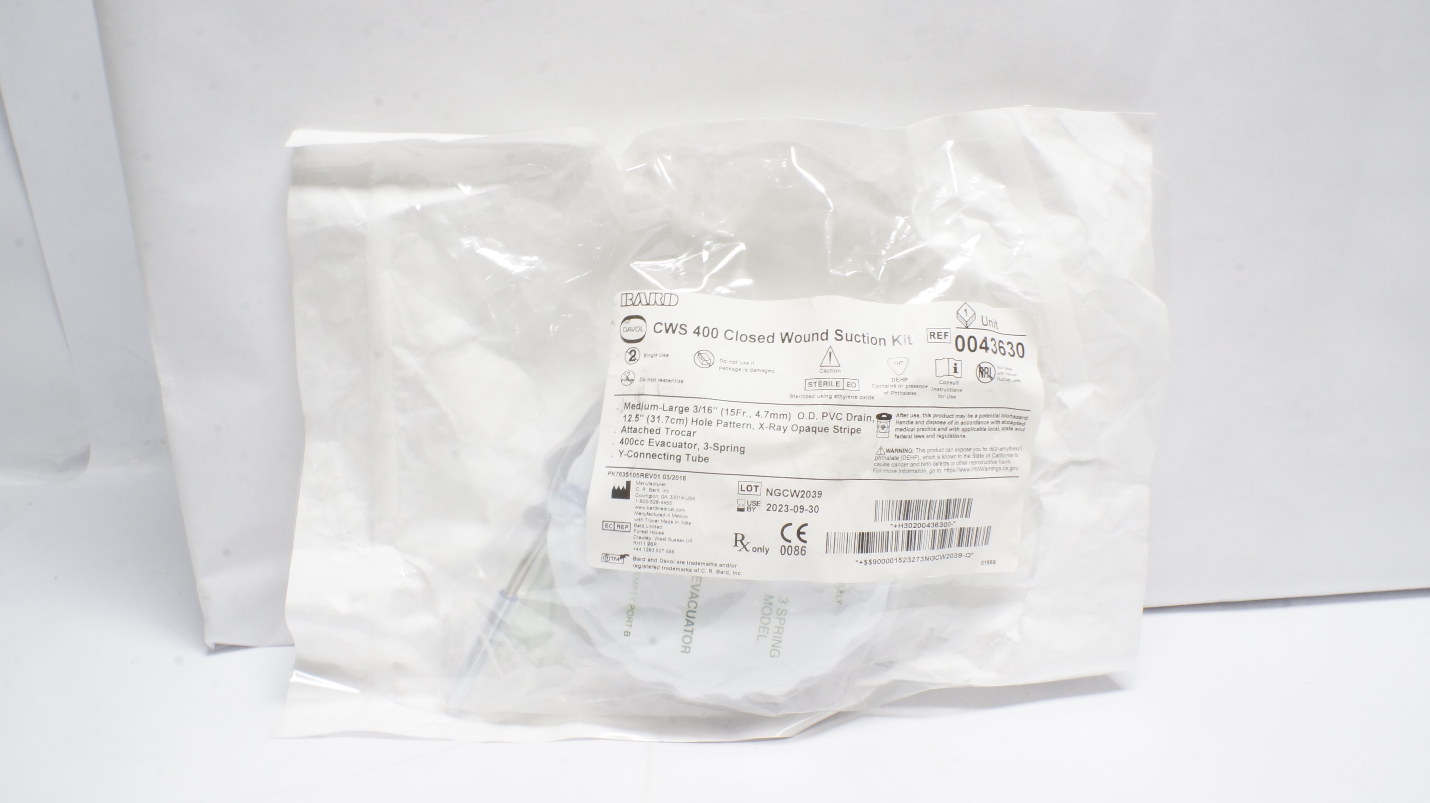 Bard 0043630 Davol CWS 400 Closed Wound Suction Kit (x)