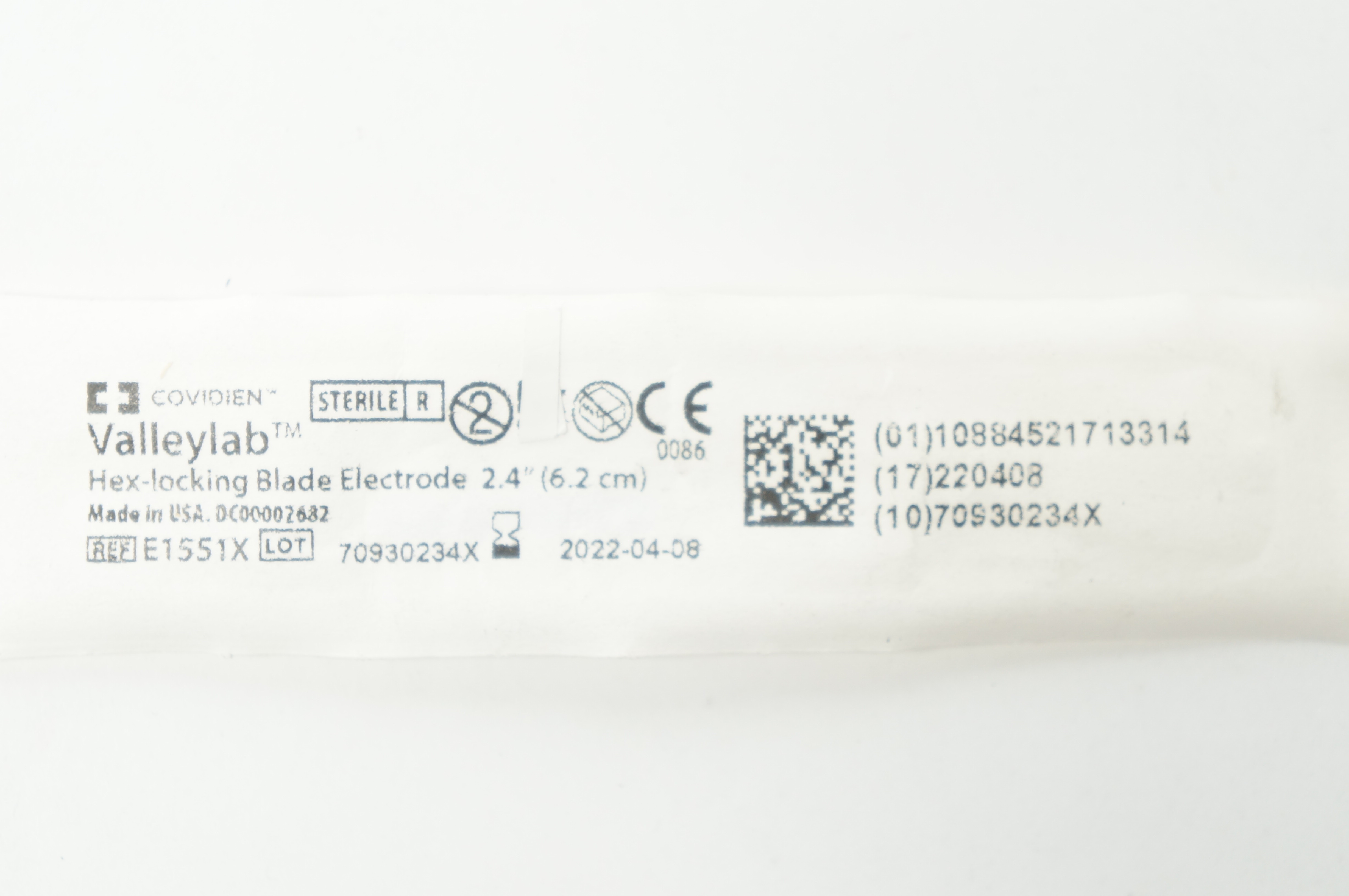 Covidien E1551X Valleylab Hex-Locking Blade Electrode 2.4inch