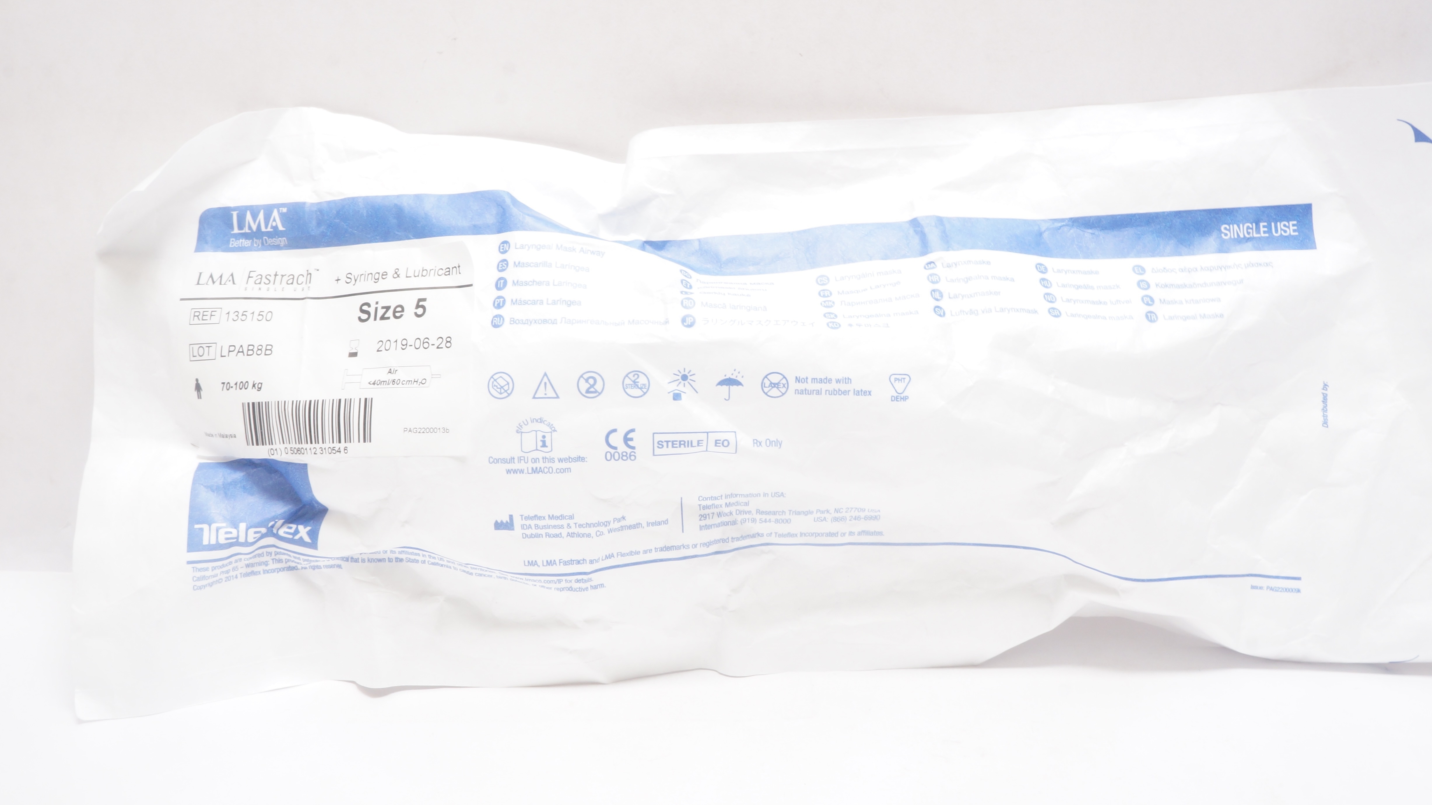Teleflex 135150 LMA Fastrach +Syringe & Lubricant Size 5 70-100kg(x)