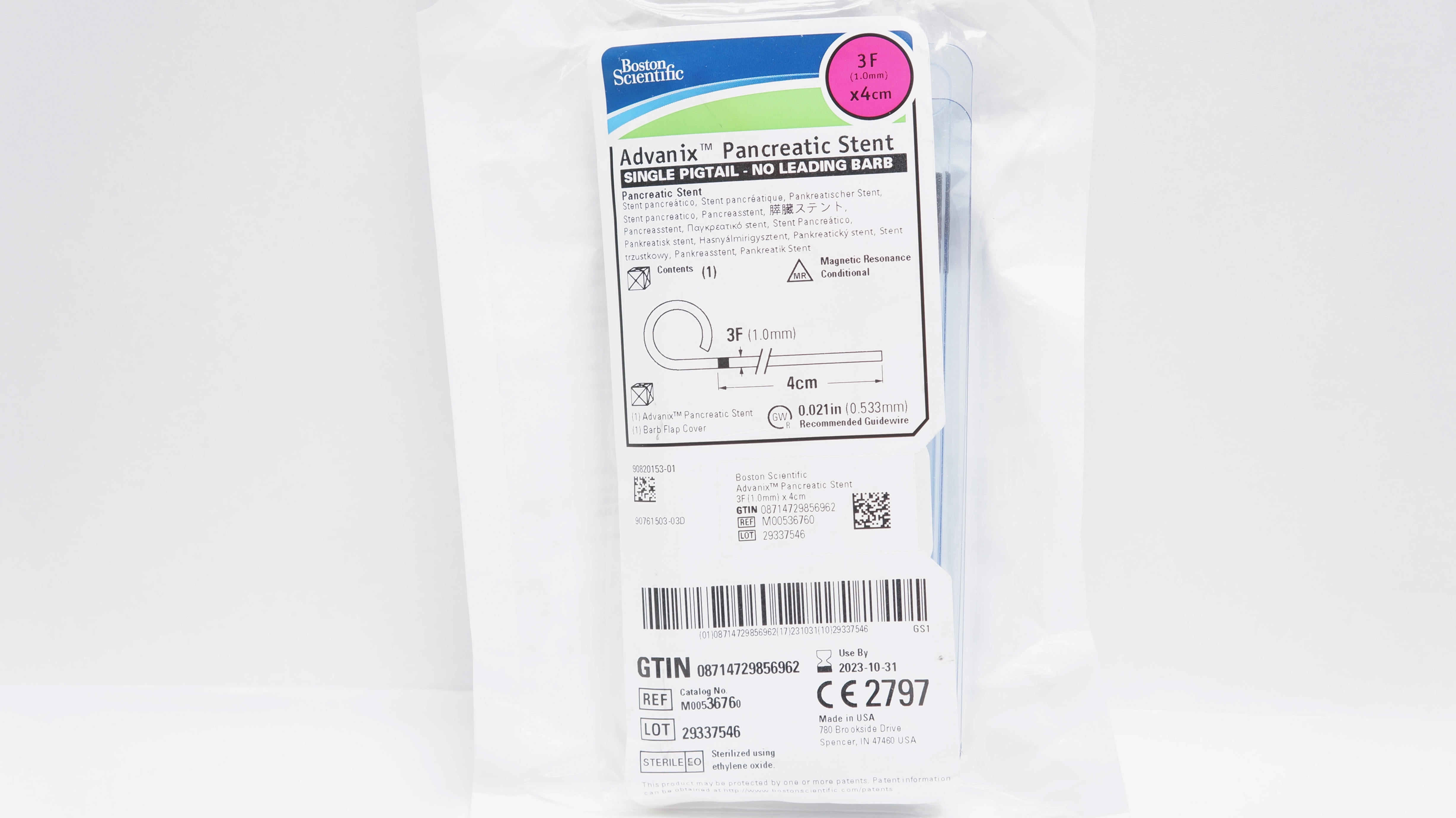 Boston Scientific M00536760 Advanix Single Pigtail Pancreatic Stnt 3F x 4cm (x)