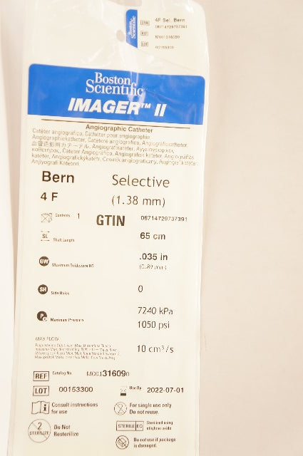Boston Scientific M001316090 ImagerII Angiographic Cath. 4F x 65cm x .035nch (x)