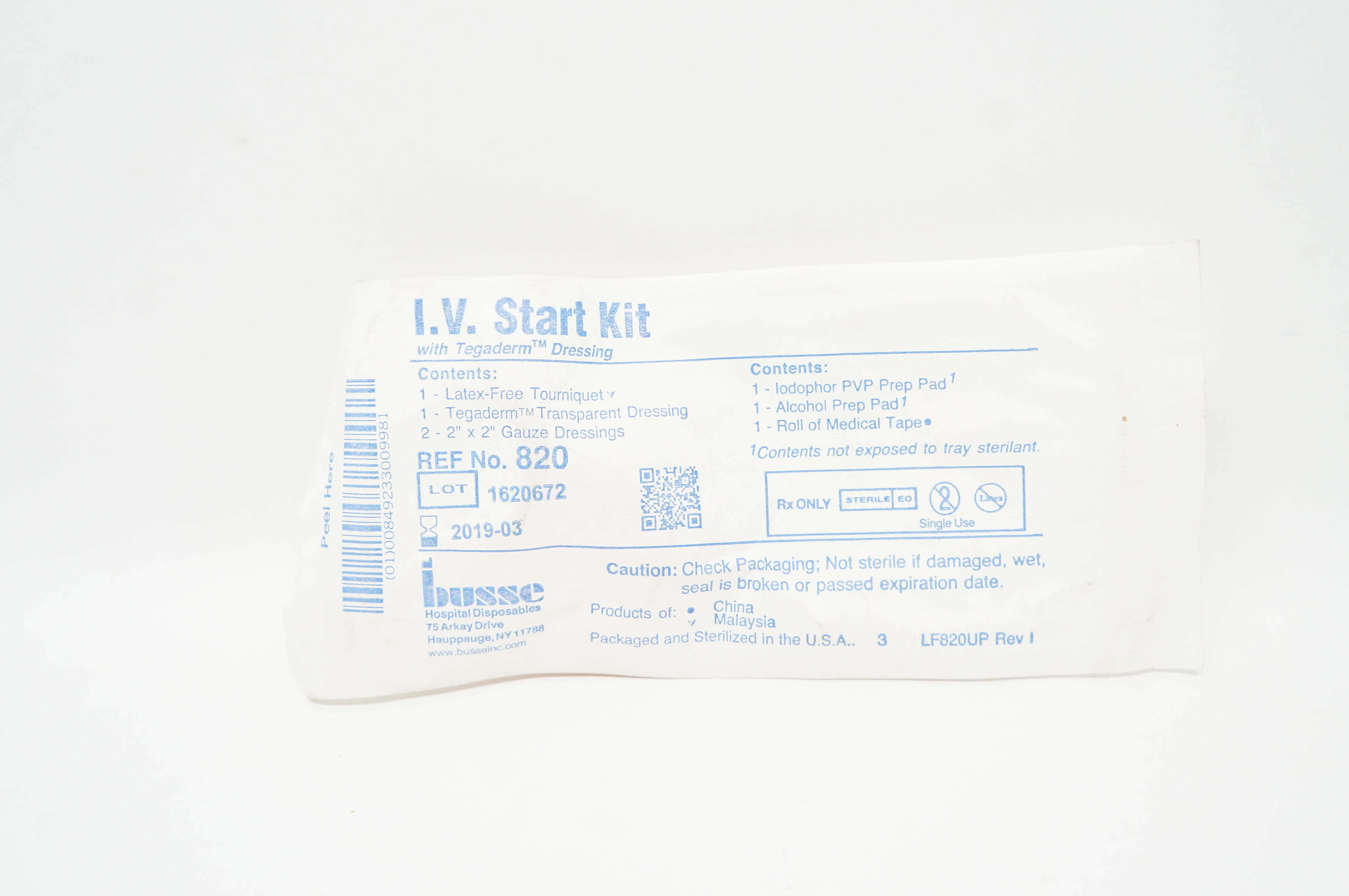 Busse 820 I.V. Start Kit with Tegaderm Dressing (x)