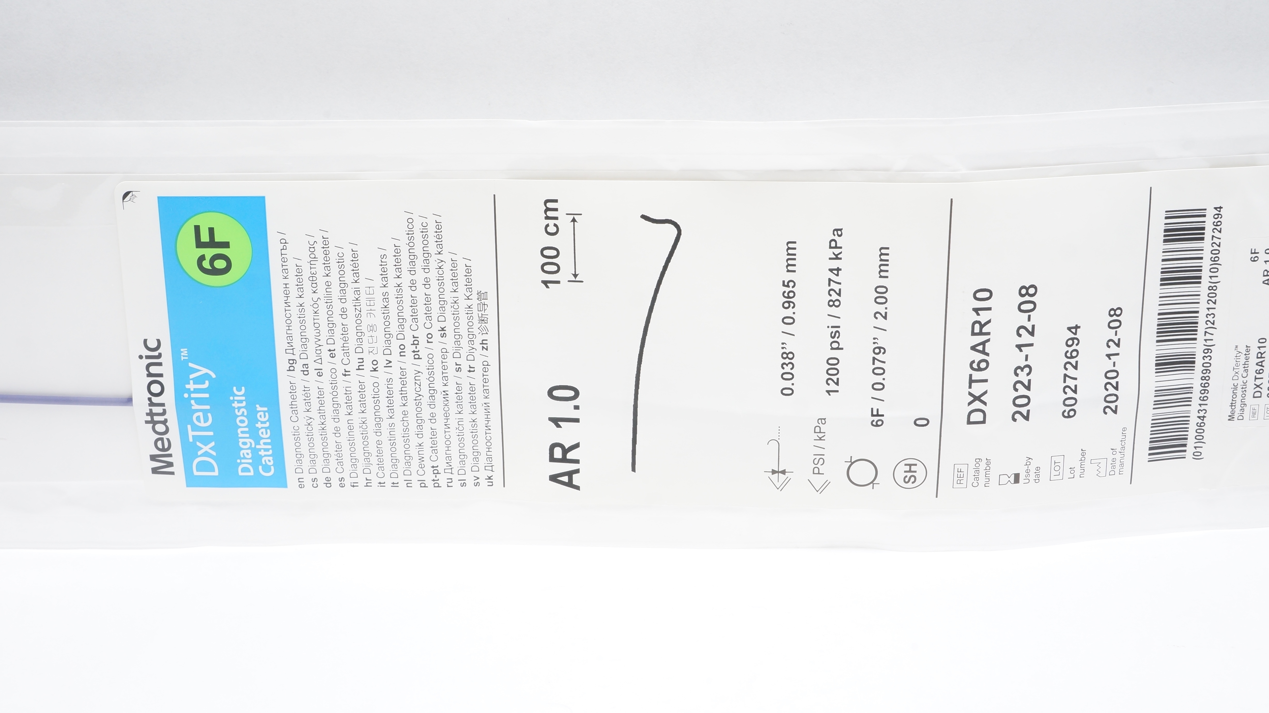 Medtronic DXT6AR10 DxTerity AR 1.0 Diagnostic Cath. 6F x 100cm (x)