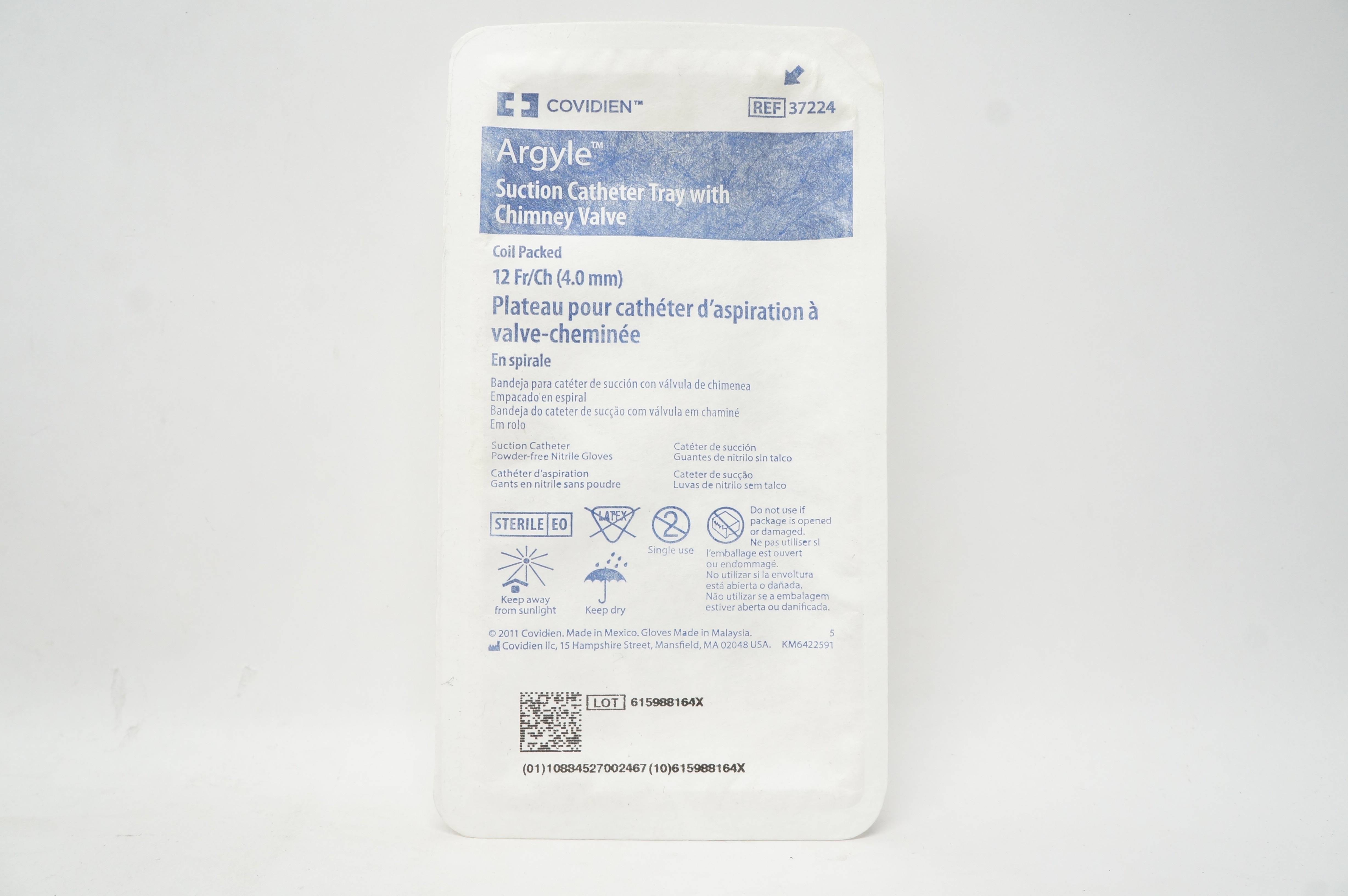 Covidien 37224 Argyle Suction Cath. Tray with Chimney Valve 12Fr/Ch