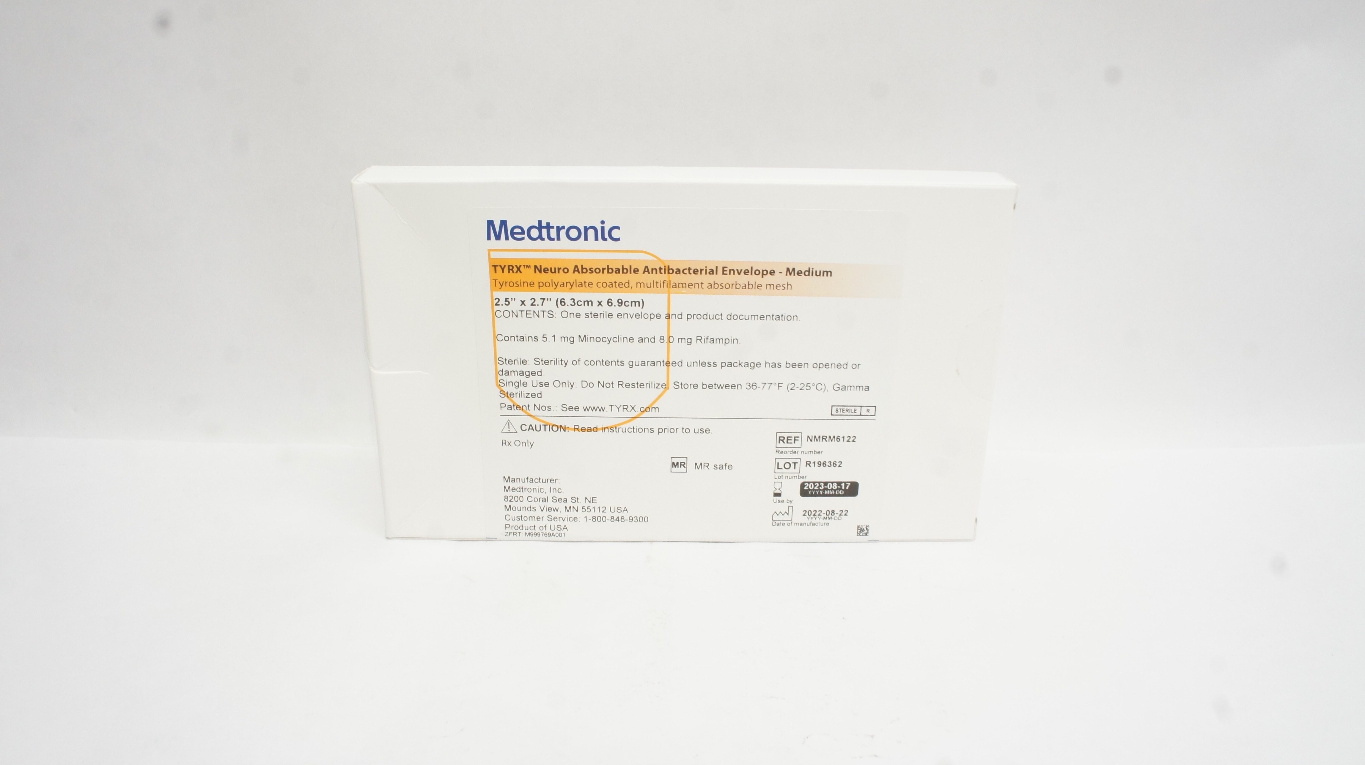 Medtronic NMRM6122 TYRX Neuro Absorb Antibacterial Envelope M 2.5 x 2.7inch(x)