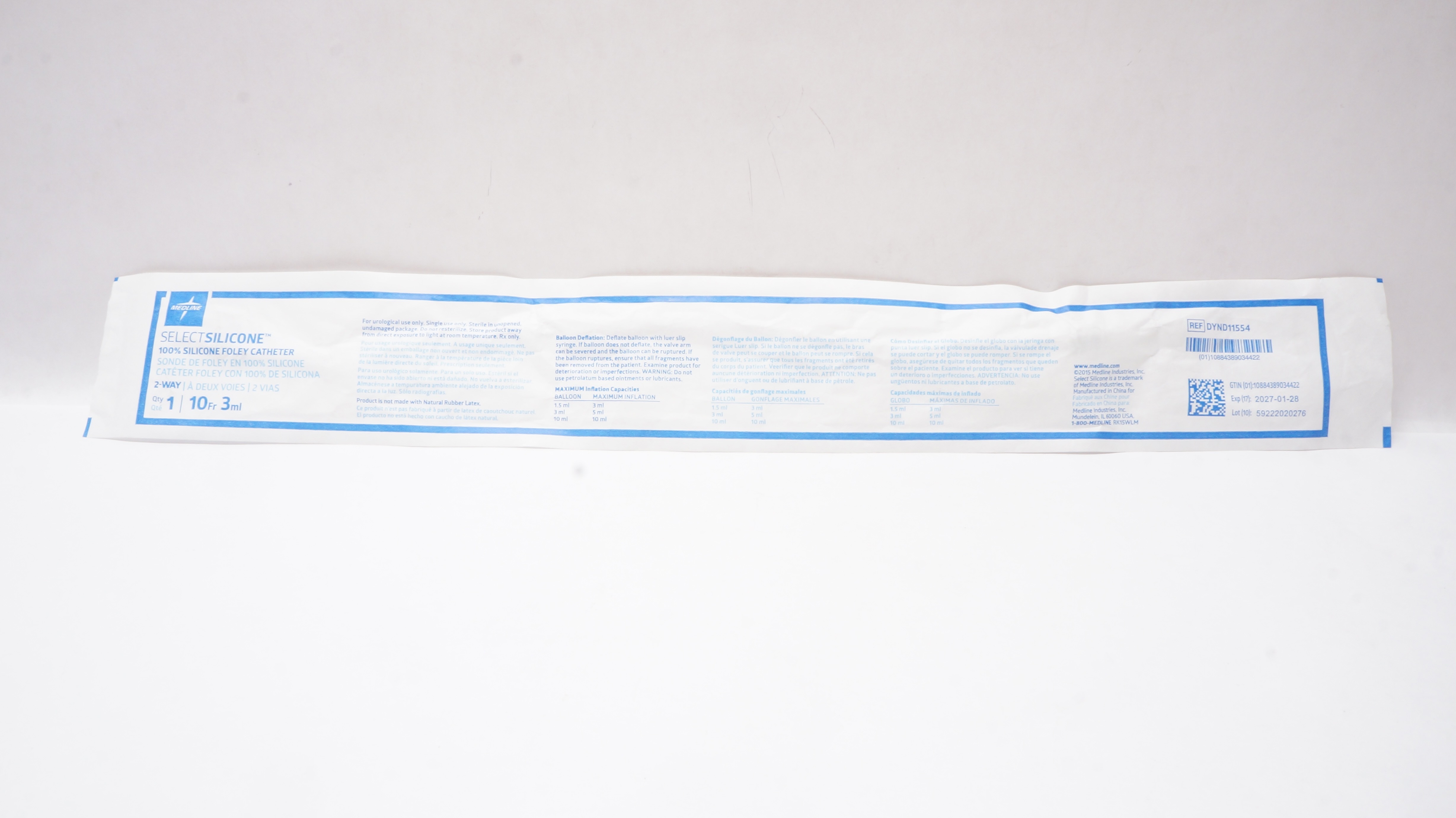 Medline DYND11554 Select Silicone 100% Foley Cath. 10Fr 3mL