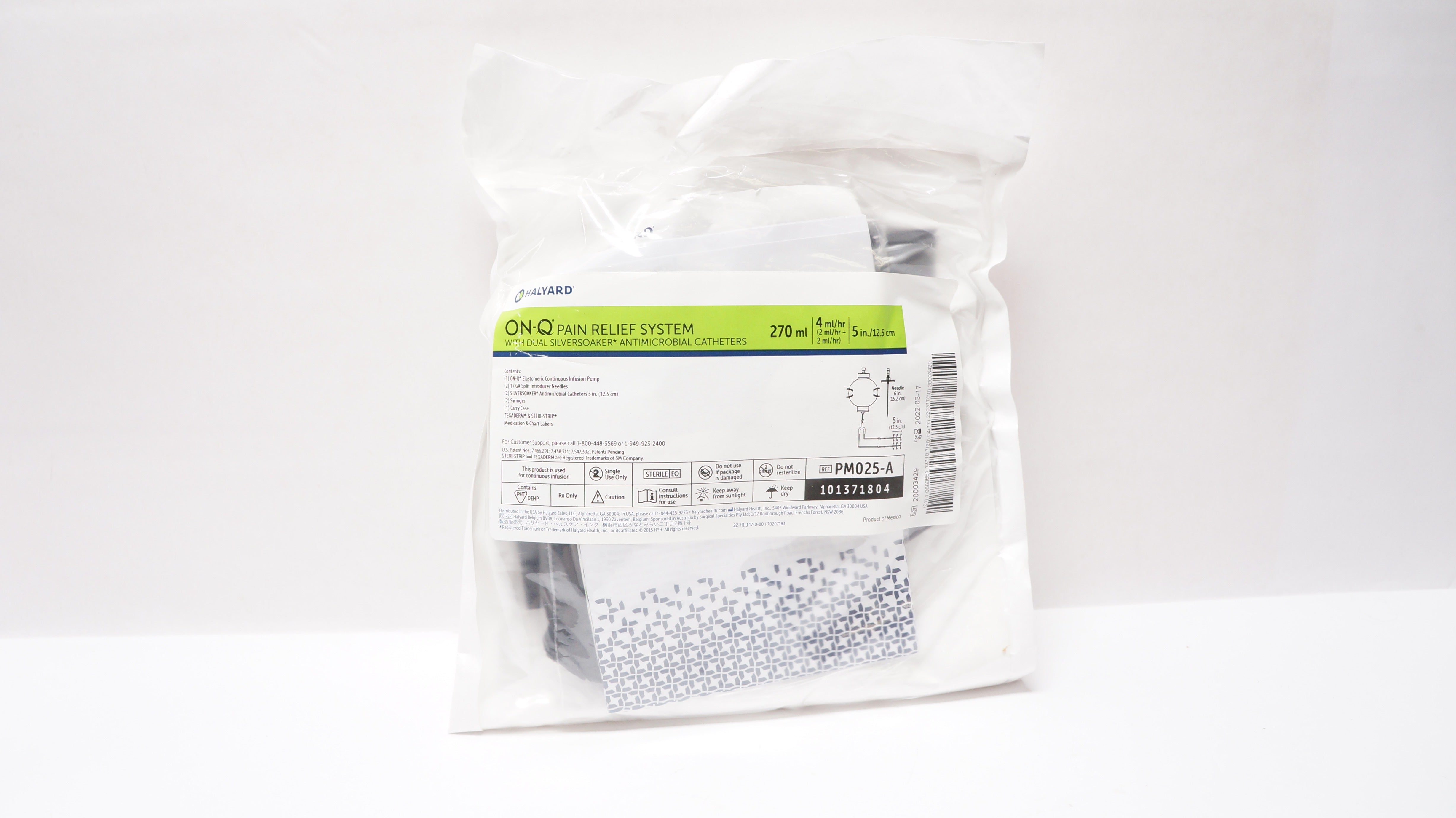Halyard PM025-A ON-Q Pain Relief System w/Antimicrobial Cath. 270ml x 5 inch(x)