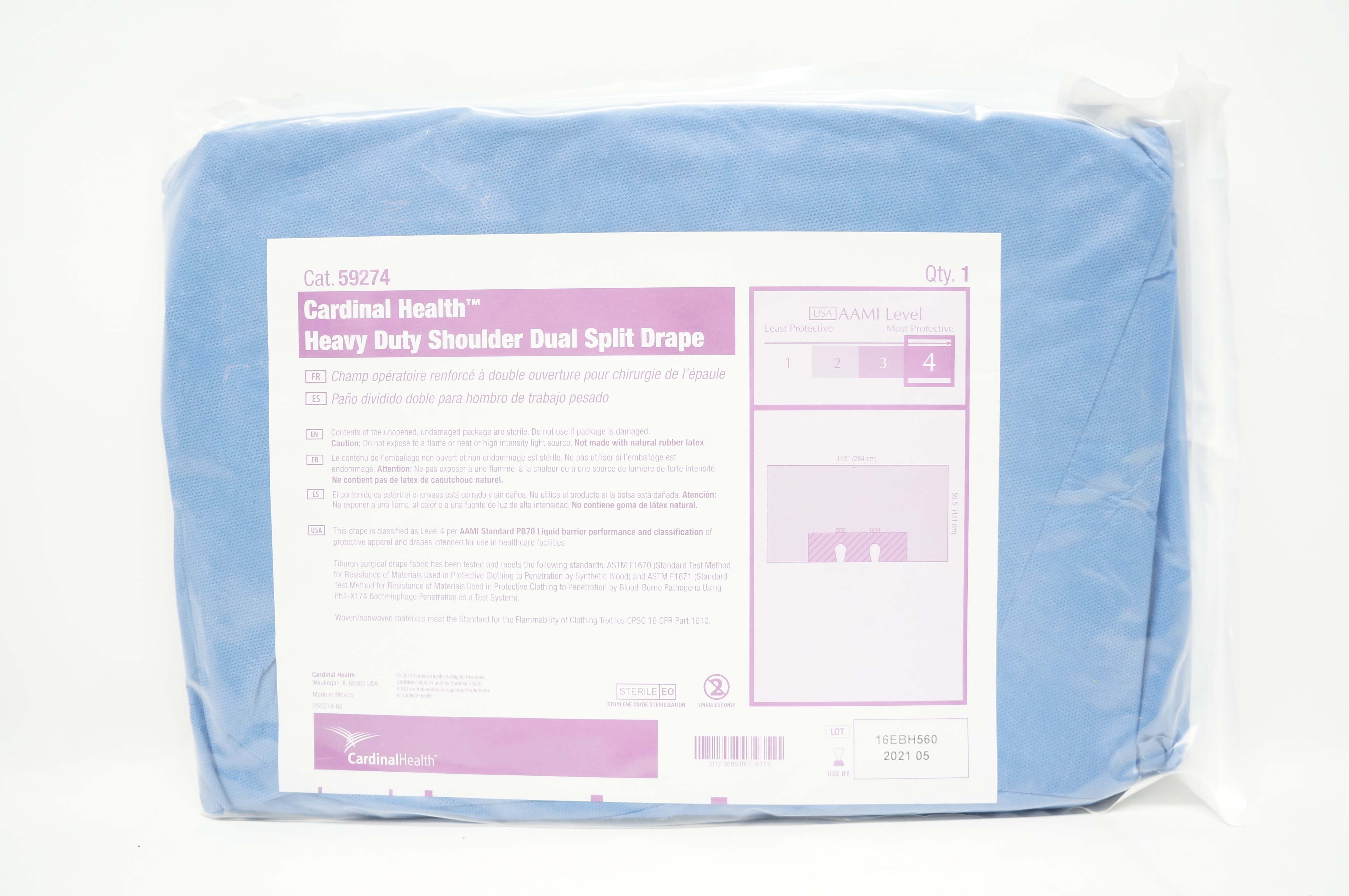 Cardinal Health 59274 Heavy Duty Shoulder Dual Split Drape 112 x 59.5inch (x)