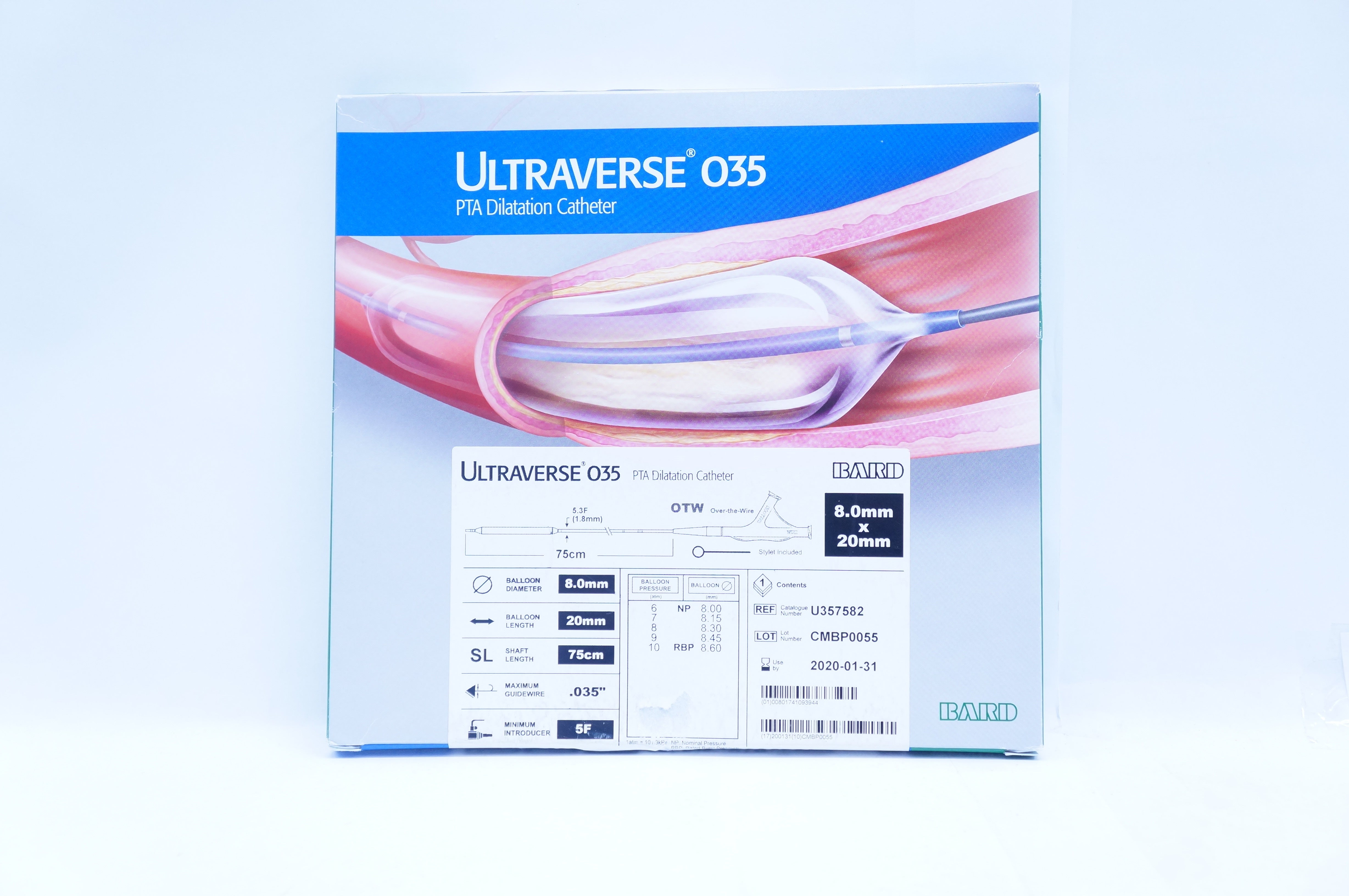 Bard U357582 Ultraverse 035 PTA Balloon Dilatation Cath. 8mm x 20mm, 75cm (x)