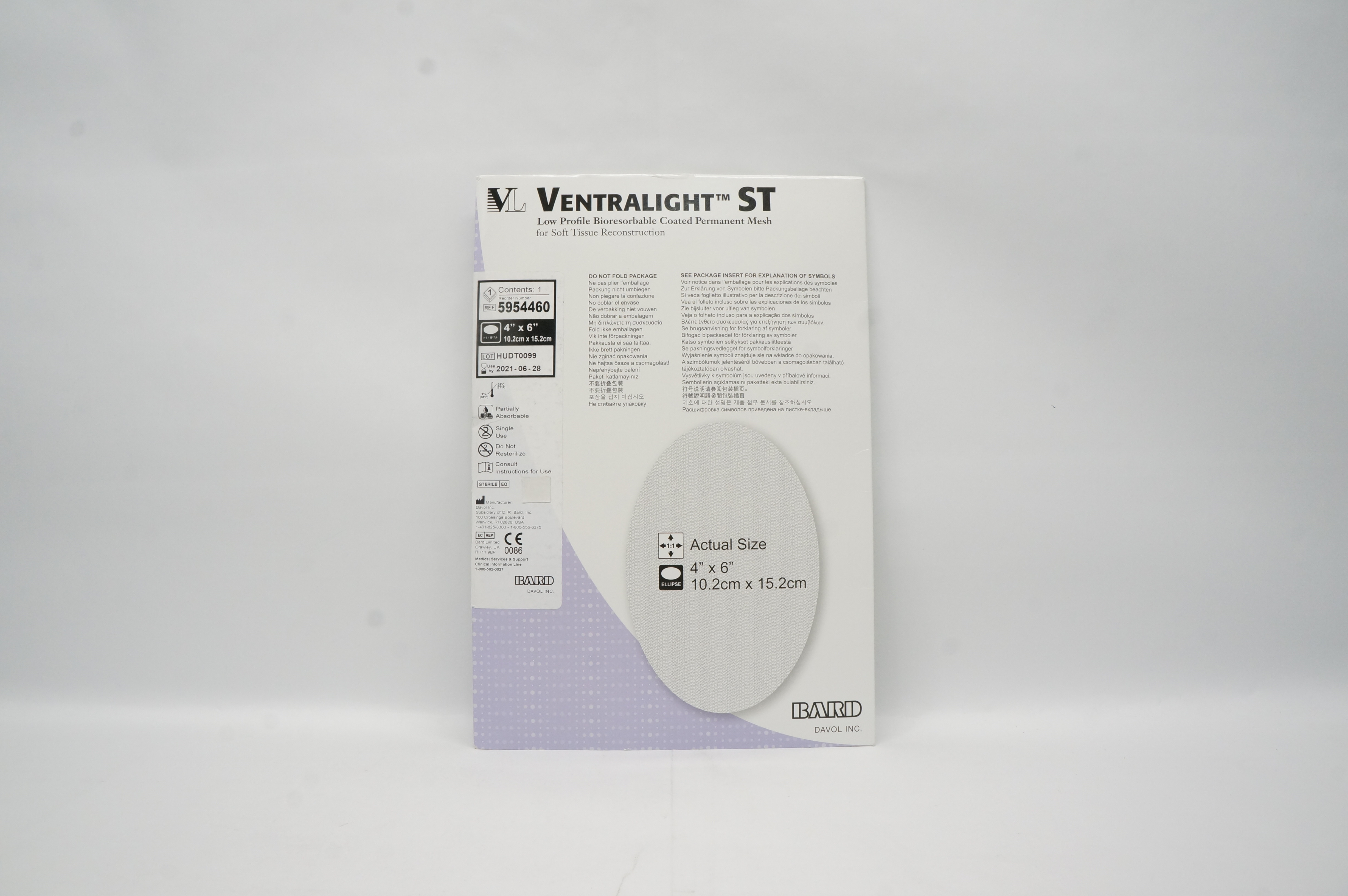 Bard 5954460 Low Profile Bioresorbable Coated Permanent Mesh 4inch x 6inch (x)