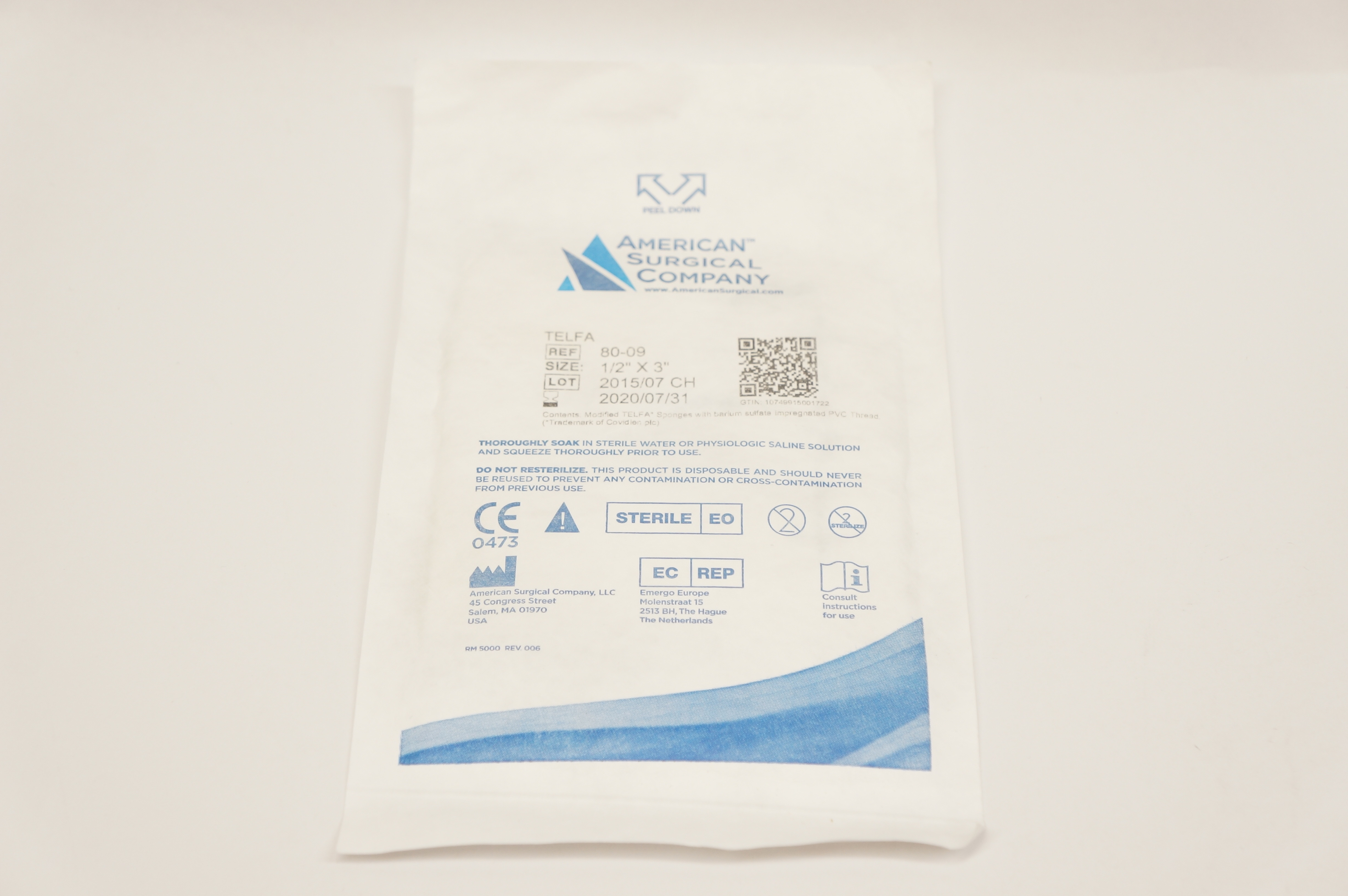 American Surgical Company 80-09 Telfa 1/2inch x 3inch (x)