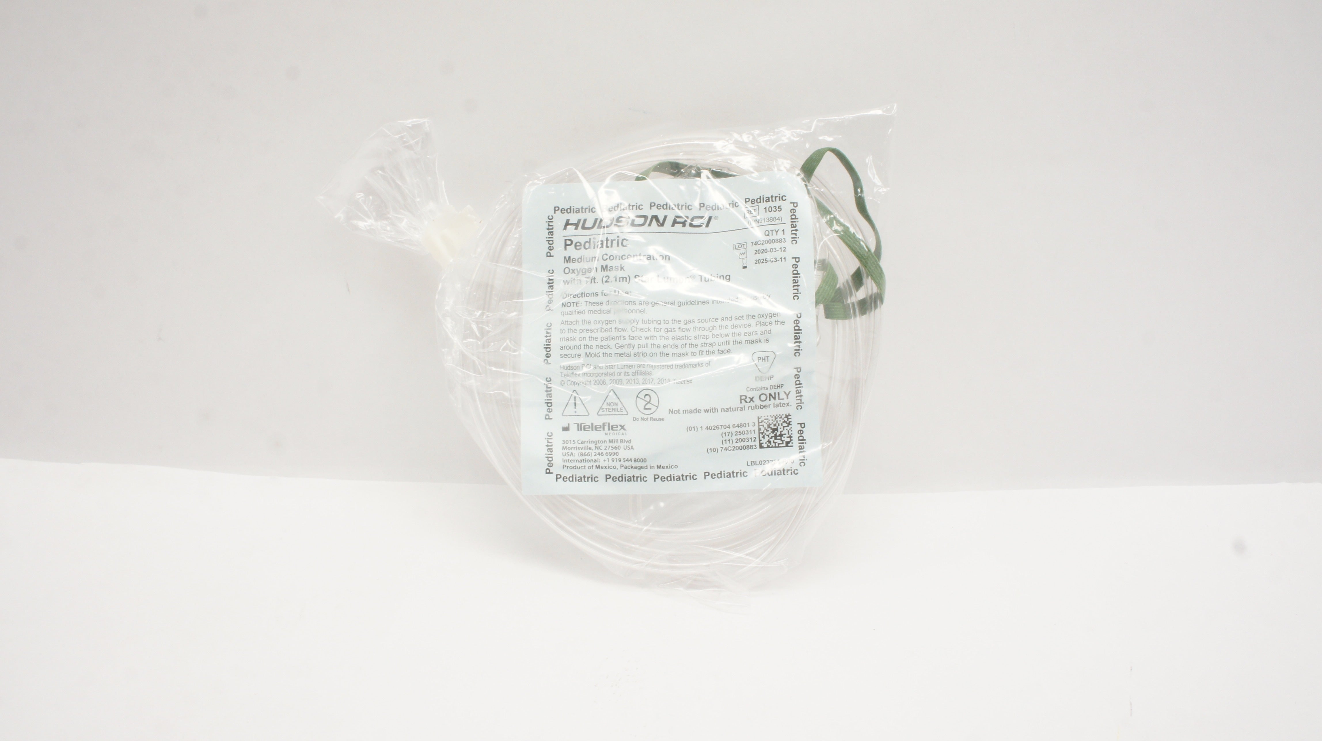 Teleflex 1035 Hudson RCI Pediatric Medium Concentration Oxygen Mask w/7ft Tubing