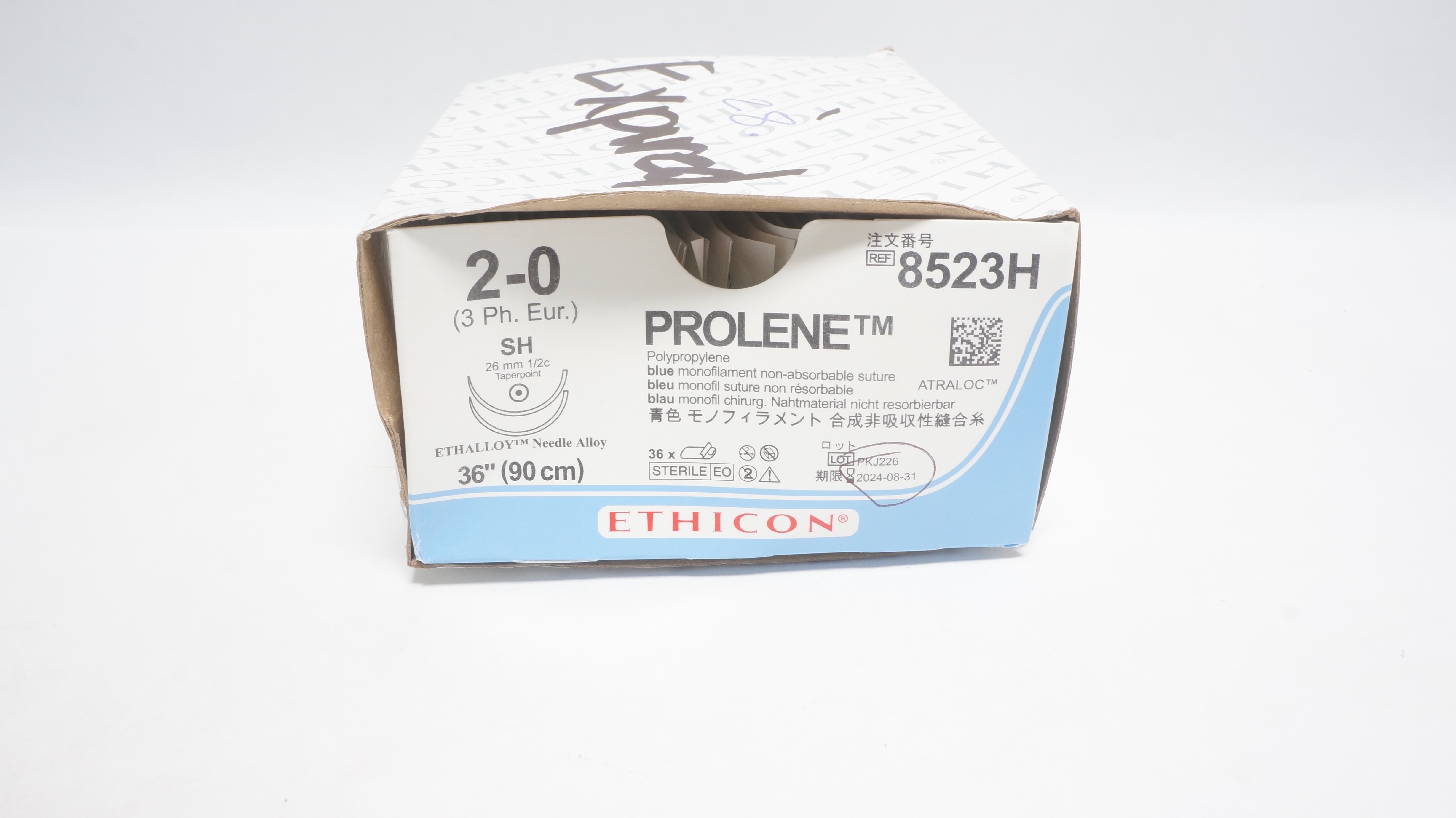 Ethicon 8523H 2-0 Prolene Stre SH 26mm 1/2c Taper, 36inch (x) - Box of 28