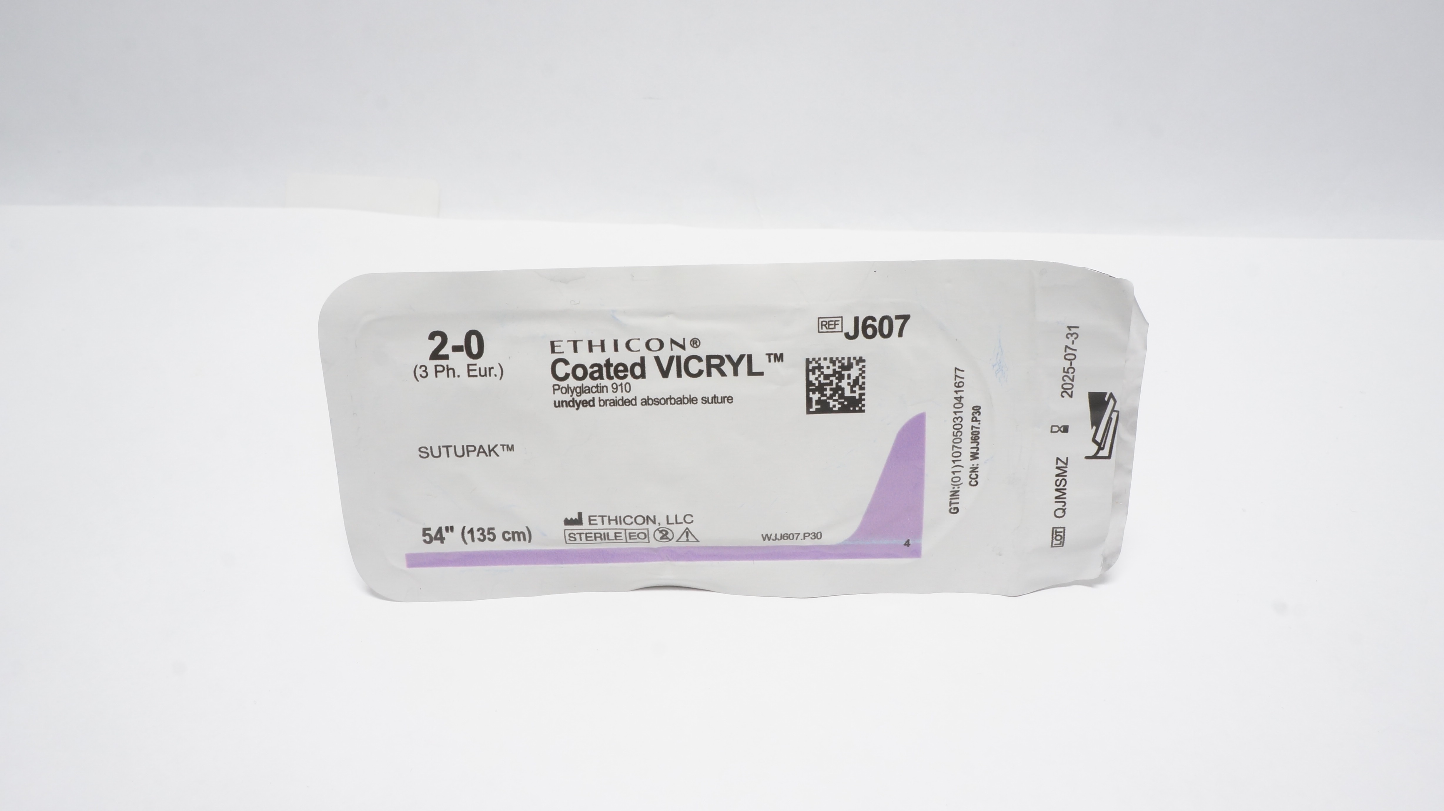 Ethicon J607 2-0 VICRYL SUTUPAK Undyed Braided Absorbable, 54in (x)