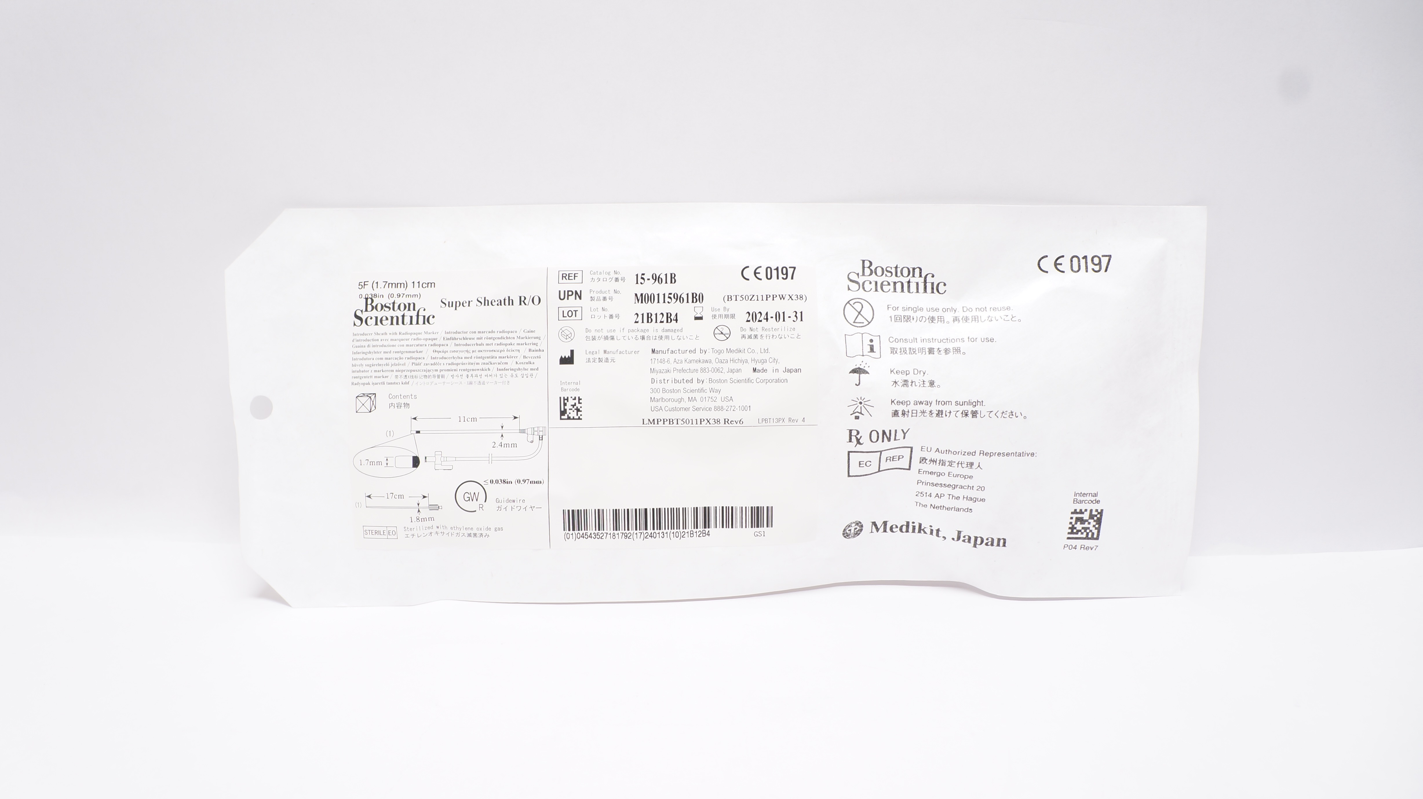 Boston Scientific 15-961B Super Introducer Sheath w/Marker 5F x 11cm x 0.038inch