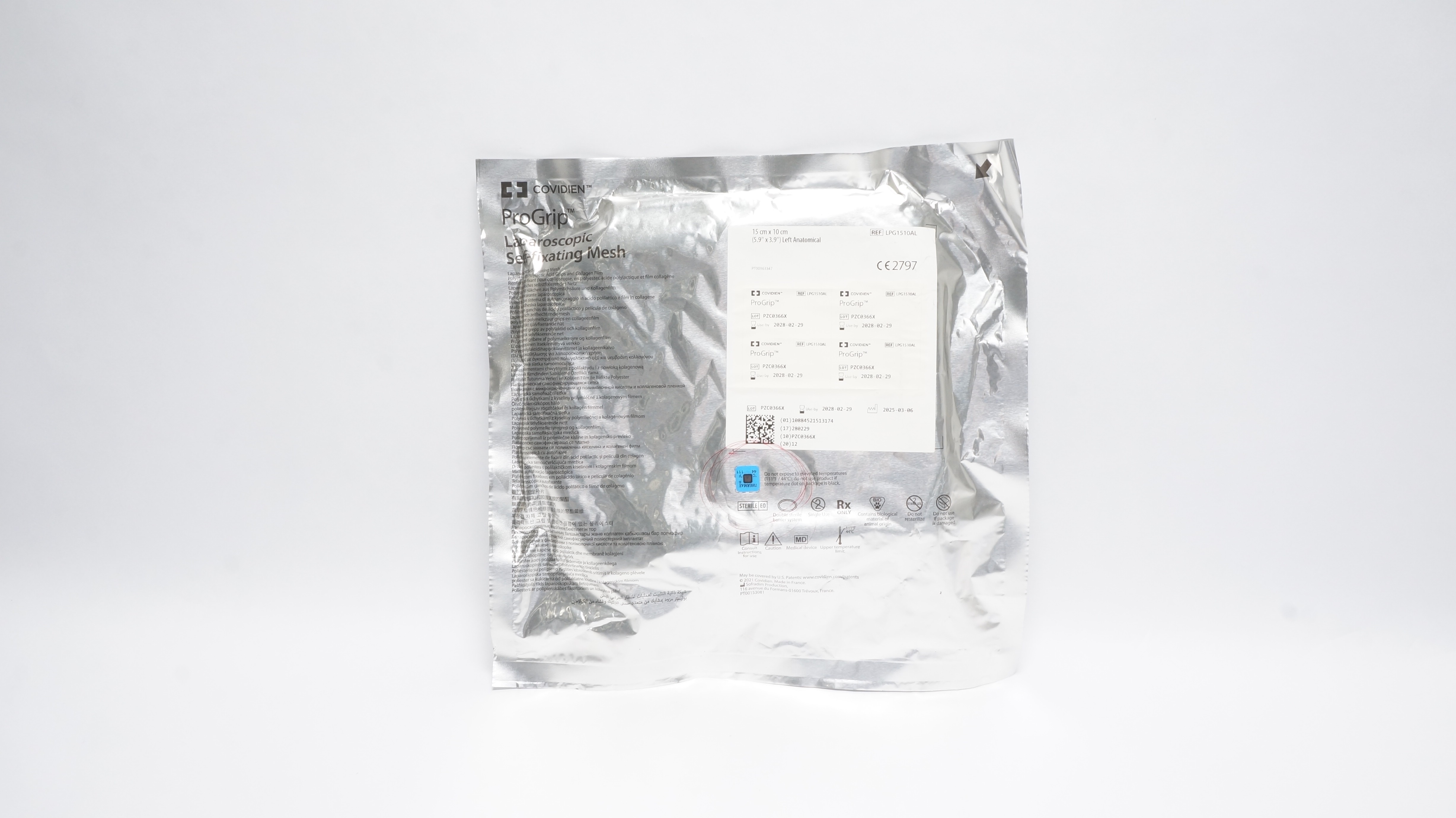 Covidien LPG1510AL ProGrip Laparoscopic Self-Fixating Mesh 5.9inch x 3.9inch