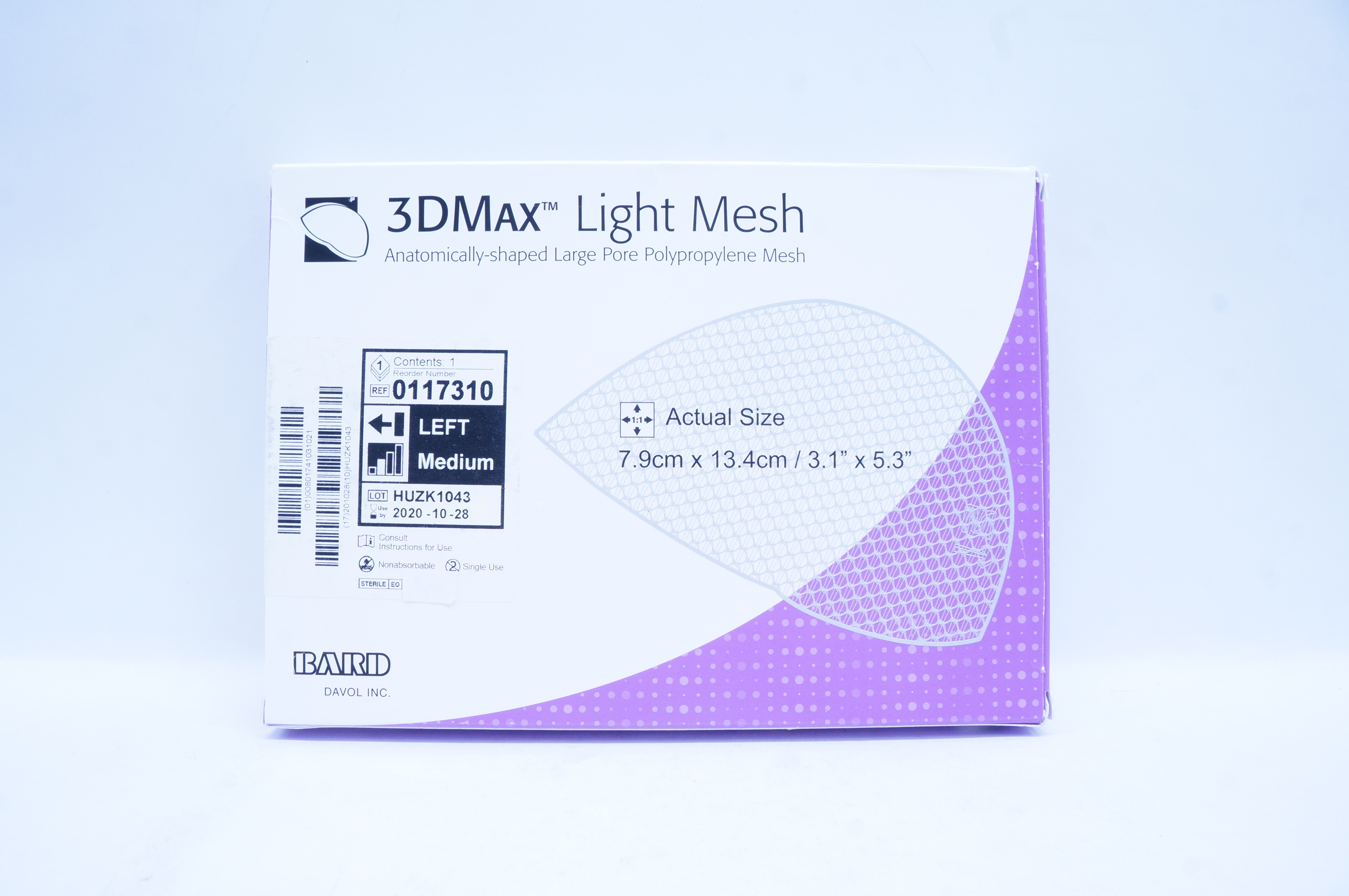 Bard 0117310 Davol 3DMax Light Mesh Left Medium 3.1 inch x 5.3 inch (x)