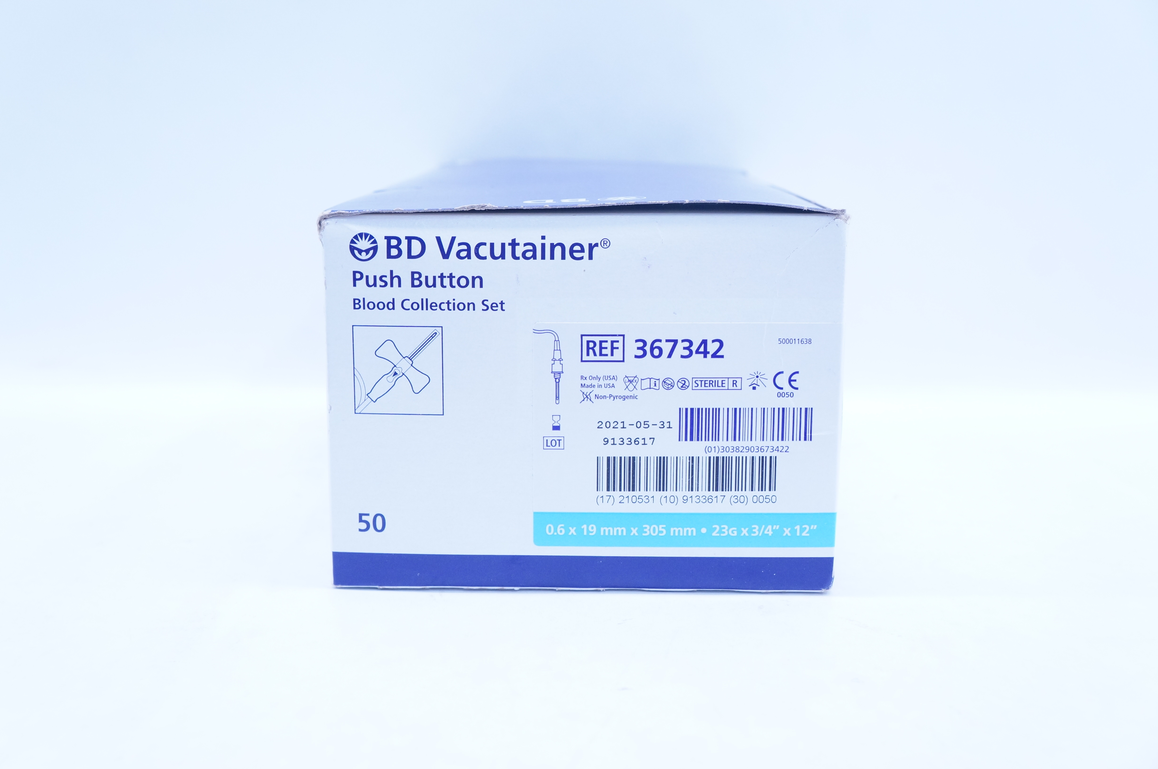 BD 367342 Push Button Blood Collection Set 23G x 3/4in. x 12in. - Box of 50
