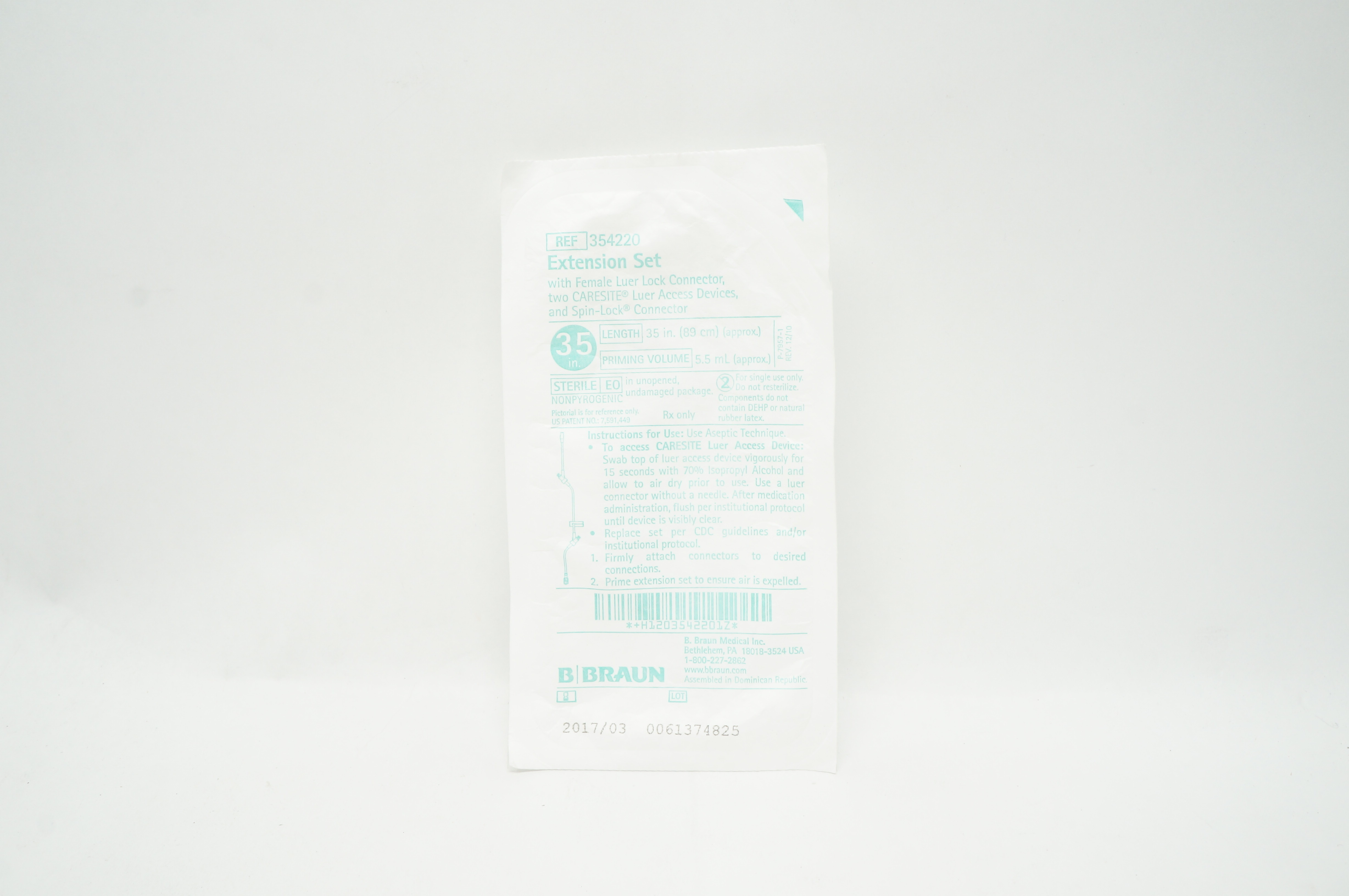 Braun 354220 Extension Set with Female Luer Lock Connector 35inch 5.5mL (x)