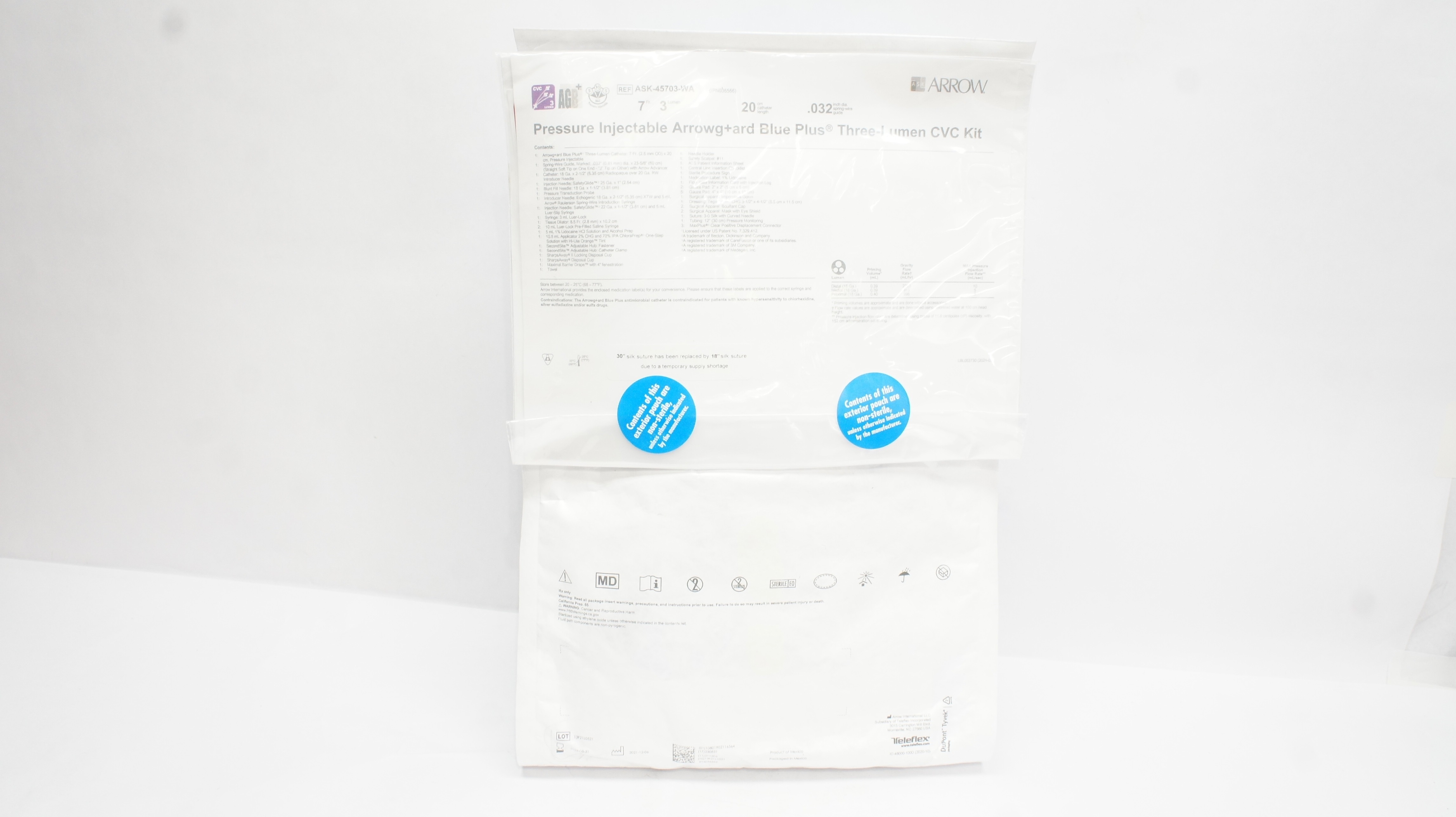 Arrow ASK-45703-WA Blue Plus Multi Lumen CVC Kit 7Fr. x .032inch x 20cm (x)
