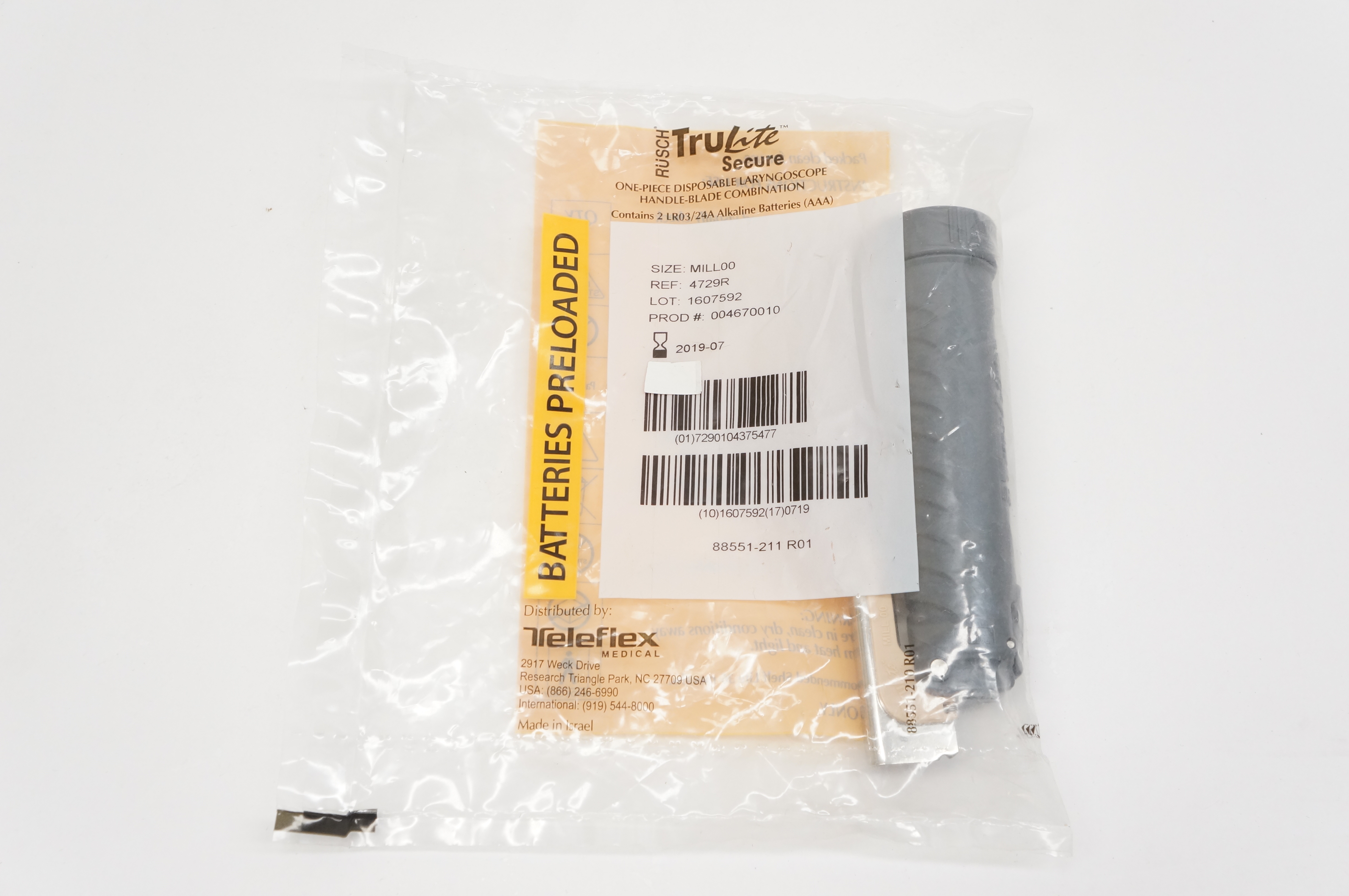 Rusch 4729R TruLite Secure Disposable Laryngoscope Handle-Blade, Mill 00 (x)