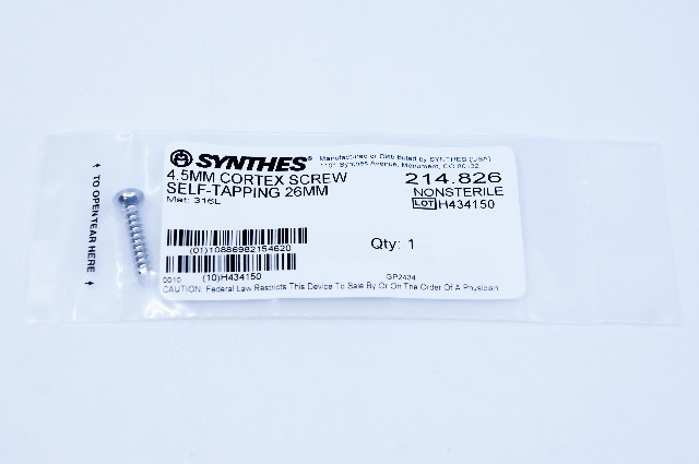 Synthes 214.826 4.5mm Cortex Screw Self-Tapping 26mm