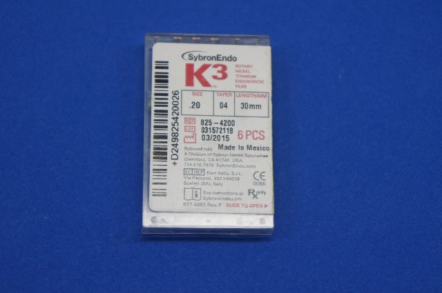 SybronEndo 825-4200 K3 Rotary Nickel Titanium Endodontic Files 0.20 ~ Box of 6